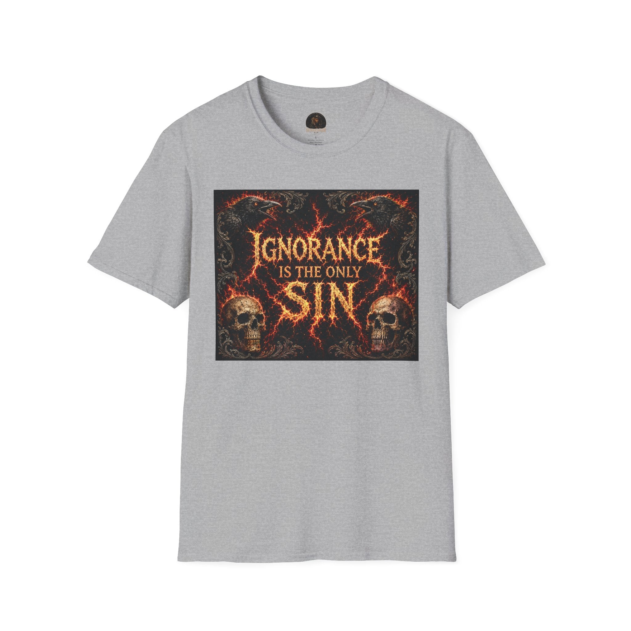 T-Shirt — "Ignorance Is The Only Sin" Gothic Skull Graphic Tee