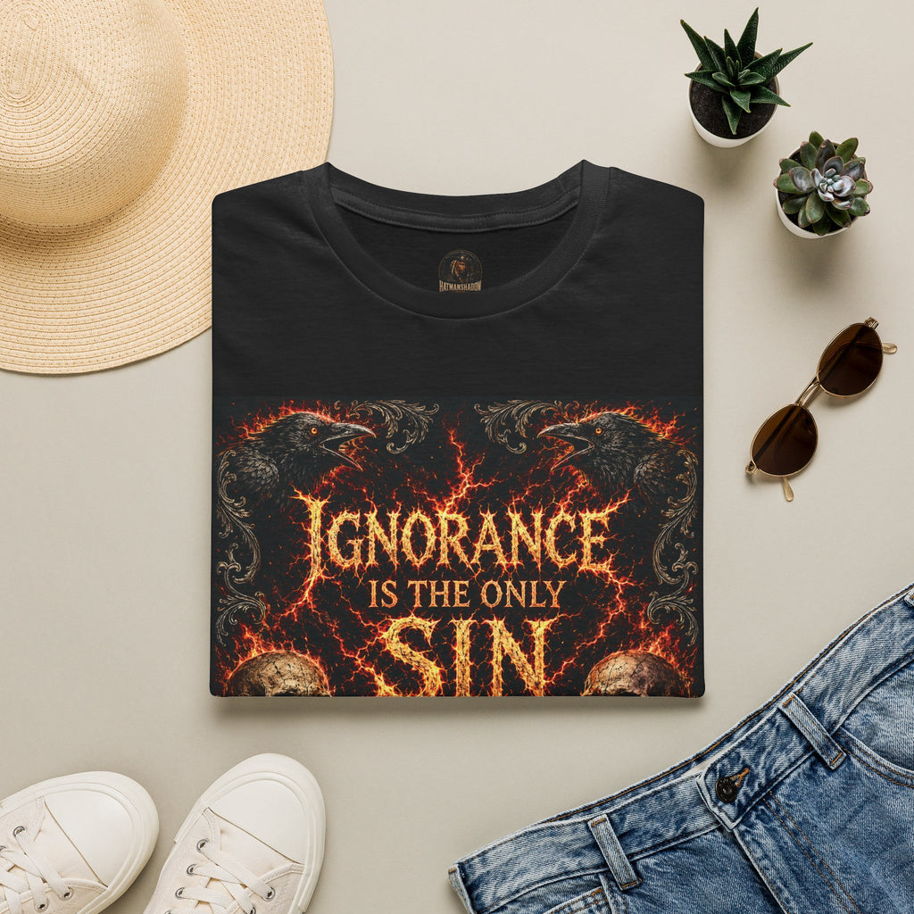 T-Shirt — "Ignorance Is The Only Sin" Gothic Skull Graphic Tee