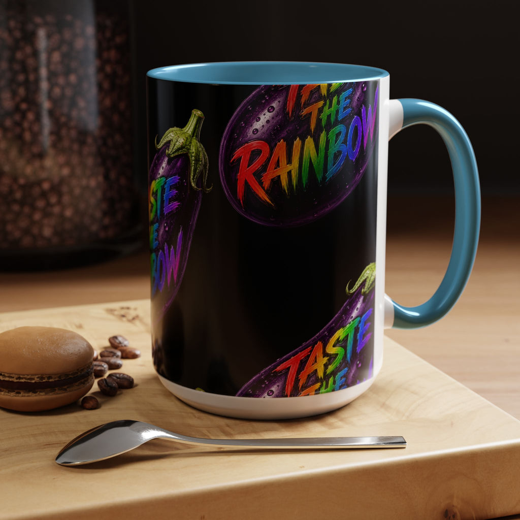 Taste the Rainbow Eggplant Coffee Mug — Pride Rainbow Accent Mug (11/15oz)