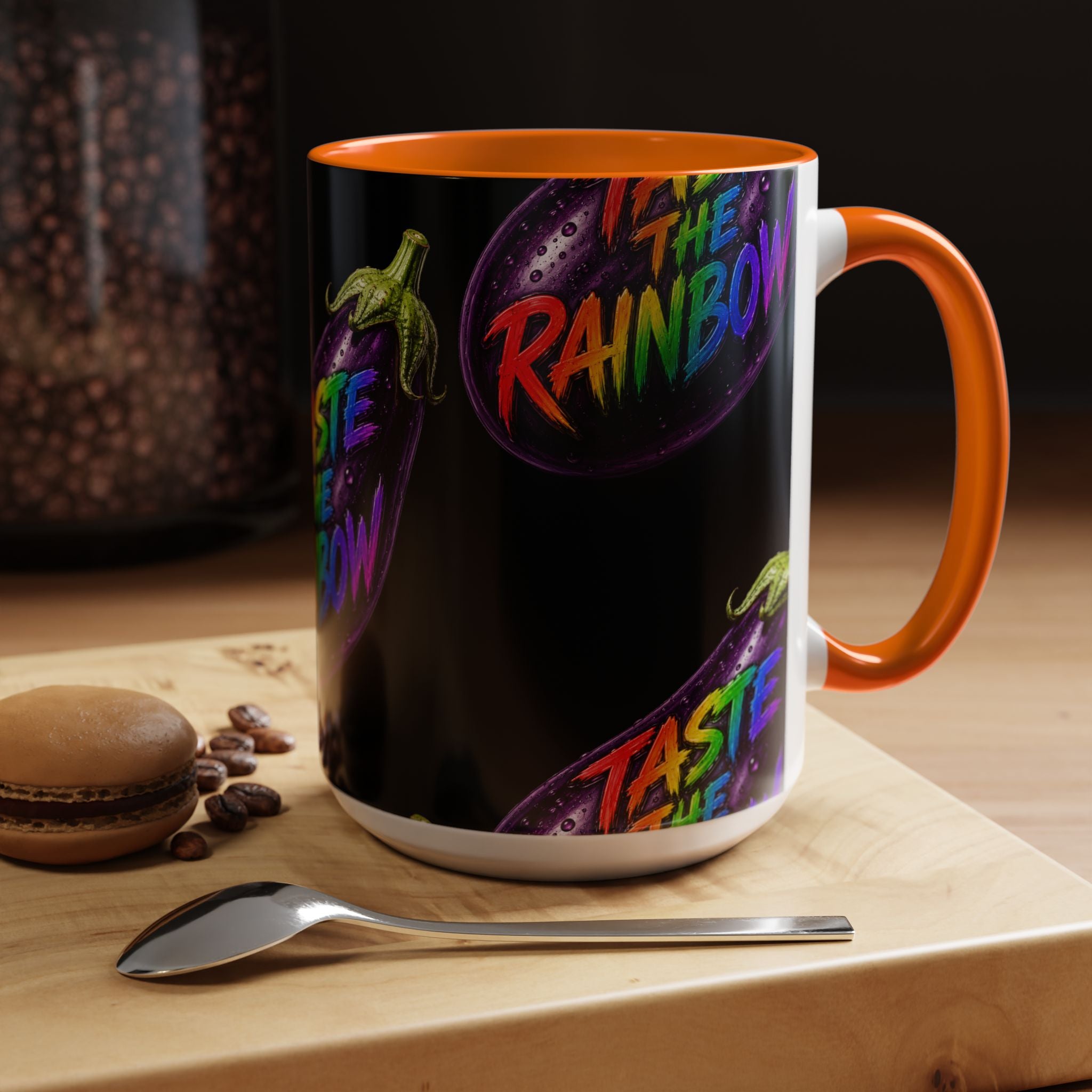 Taste the Rainbow Eggplant Coffee Mug — Pride Rainbow Accent Mug (11/15oz)