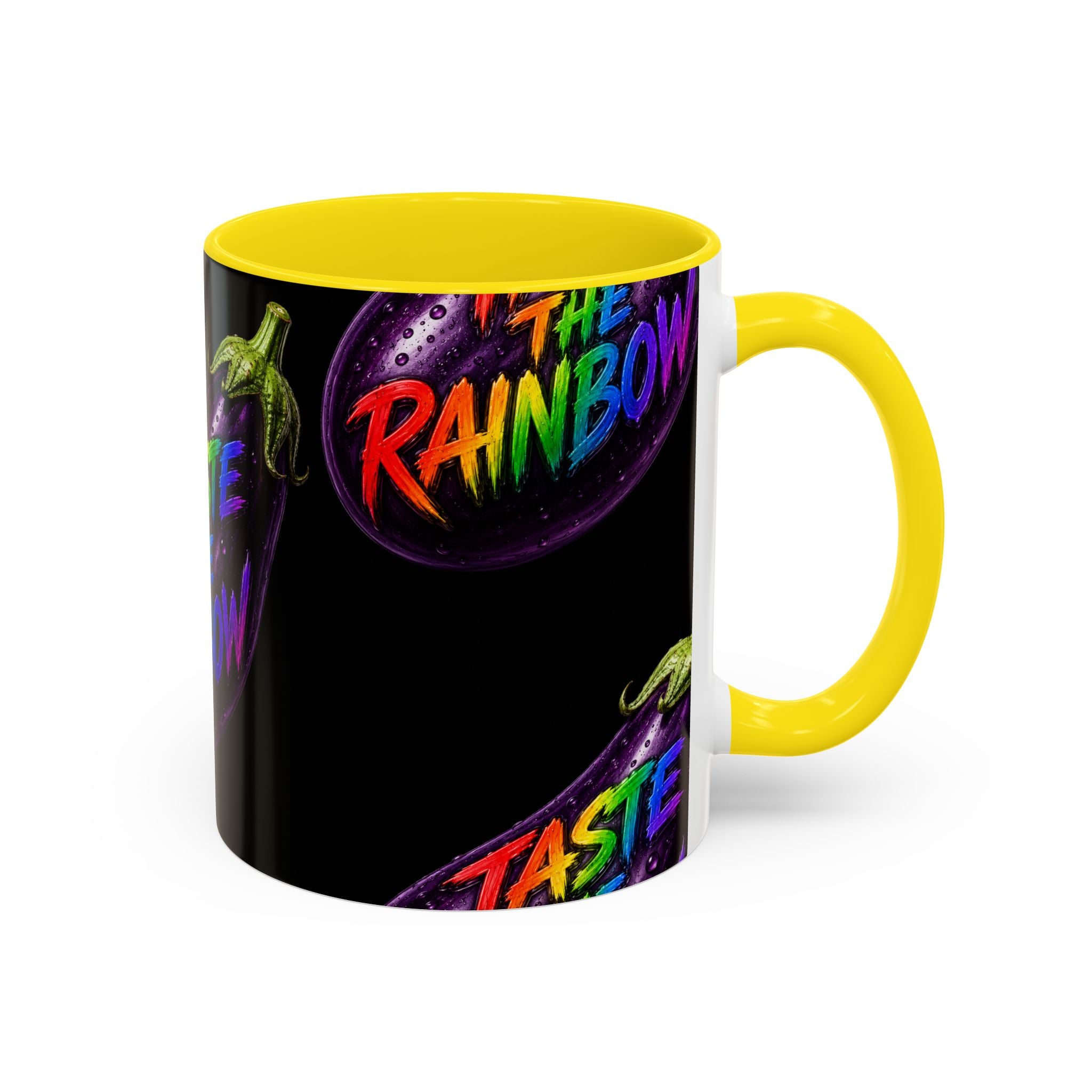 Taste the Rainbow Eggplant Coffee Mug — Pride Rainbow Accent Mug (11/15oz)