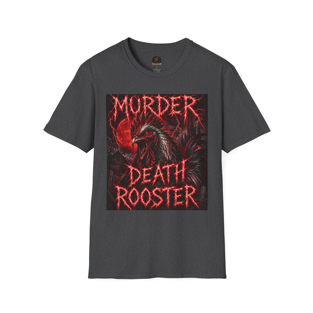 Death Rooster T-Shirt  Version 1— "Murder" Gothic Red Rooster Metal Band Tee