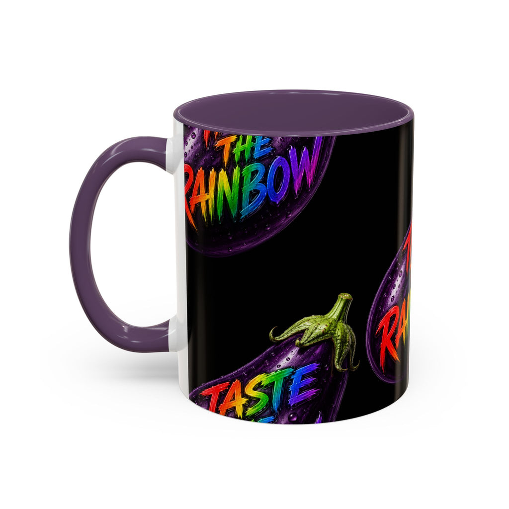 Taste the Rainbow Eggplant Coffee Mug — Pride Rainbow Accent Mug (11/15oz)