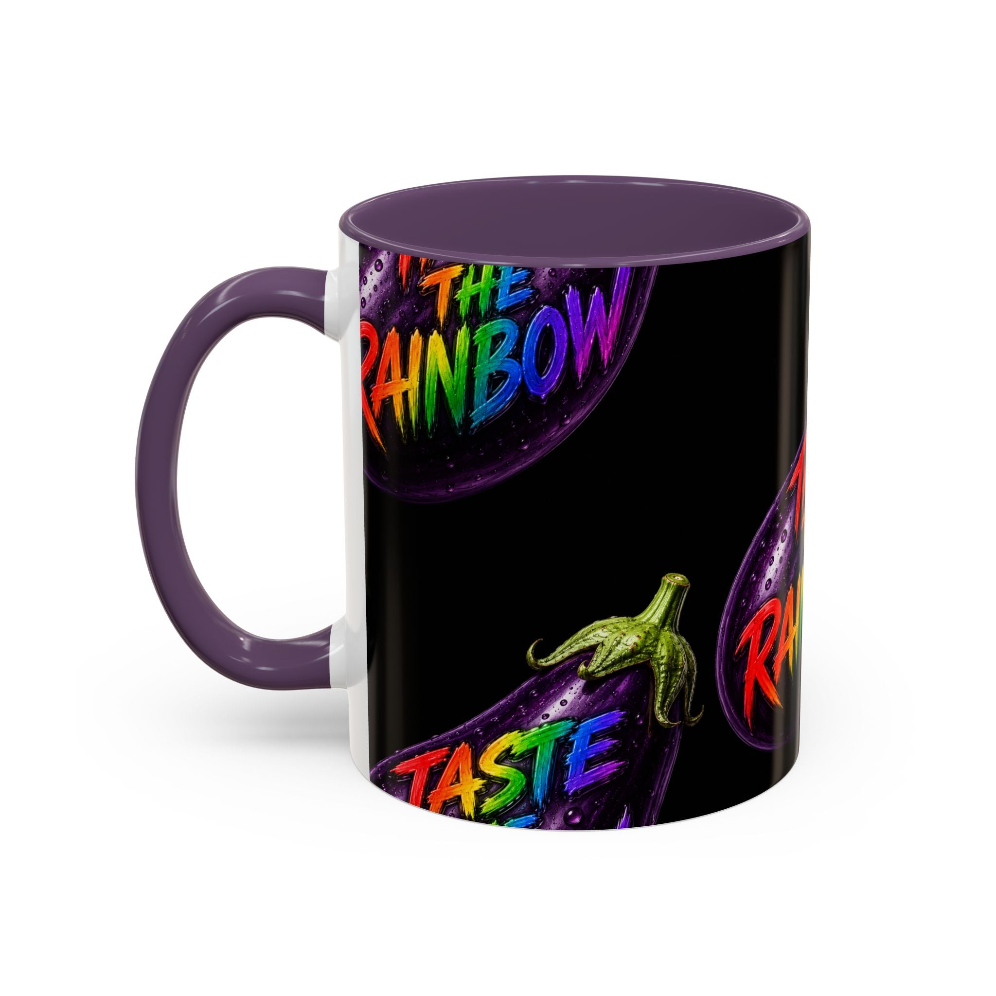 Taste the Rainbow Eggplant Coffee Mug — Pride Rainbow Accent Mug (11/15oz)