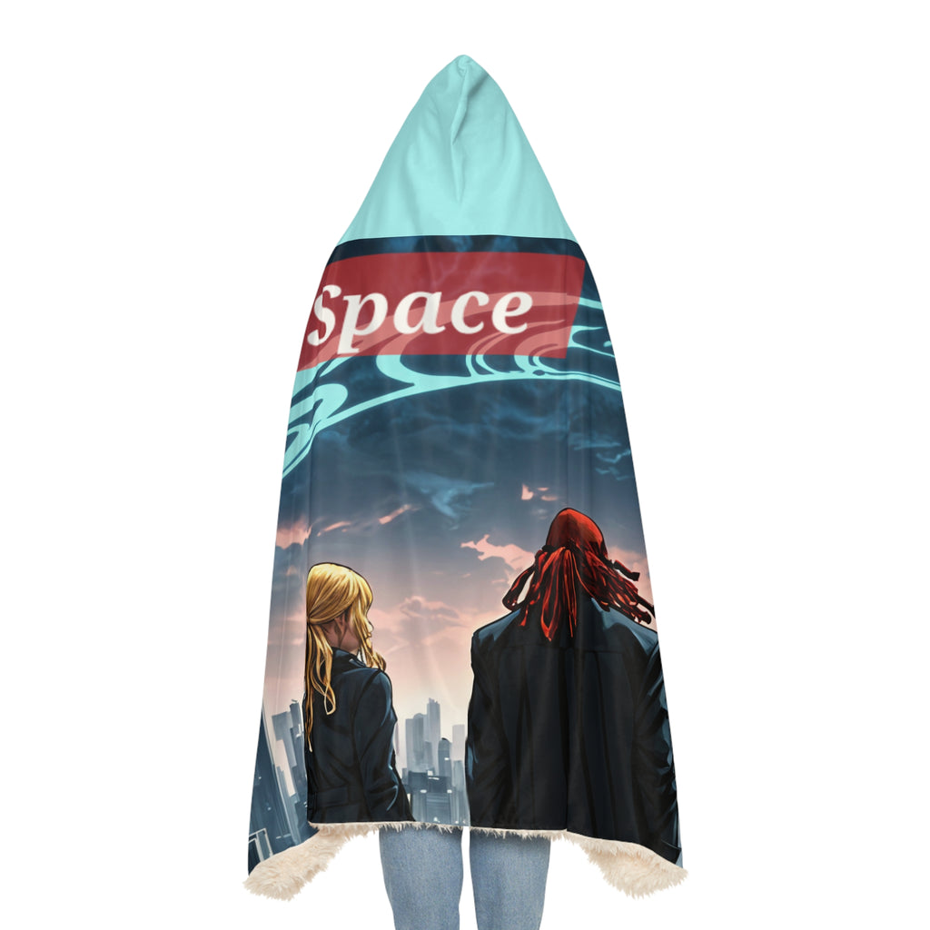 Hooded Blanket — "Love in VR Space" Futuristic Couple Cozy Throw