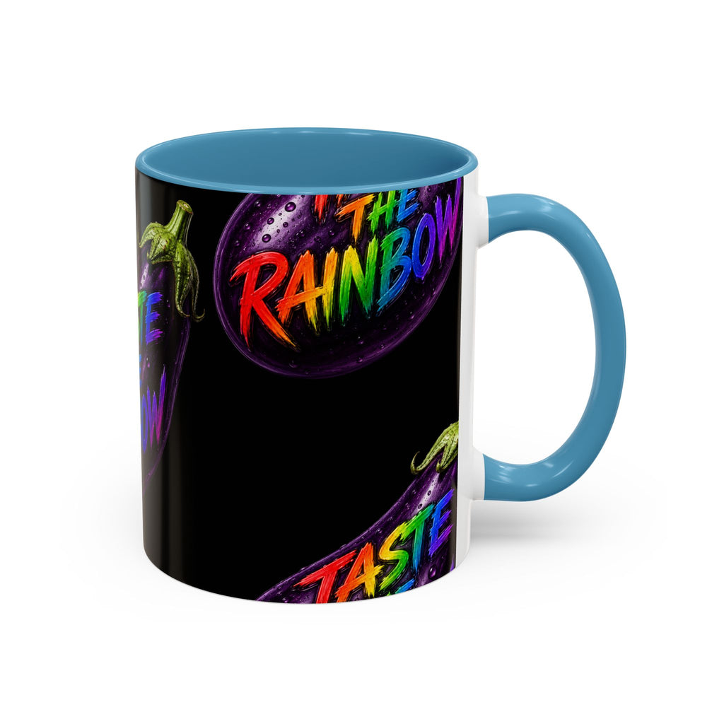 Taste the Rainbow Eggplant Coffee Mug — Pride Rainbow Accent Mug (11/15oz)