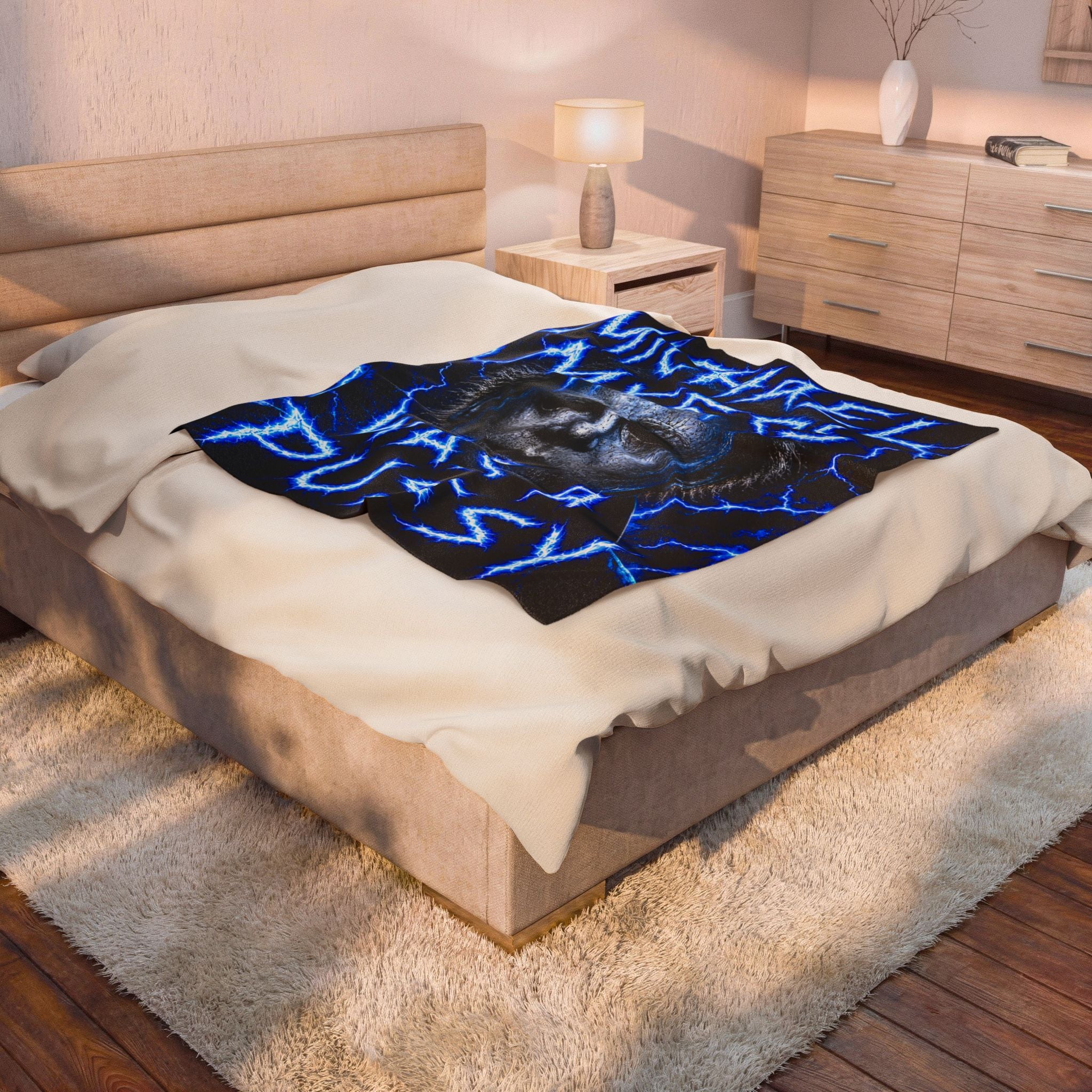 Michael Myers Graphic Plush Blanket — Horror Movie Velvet Throw with Bold Text
