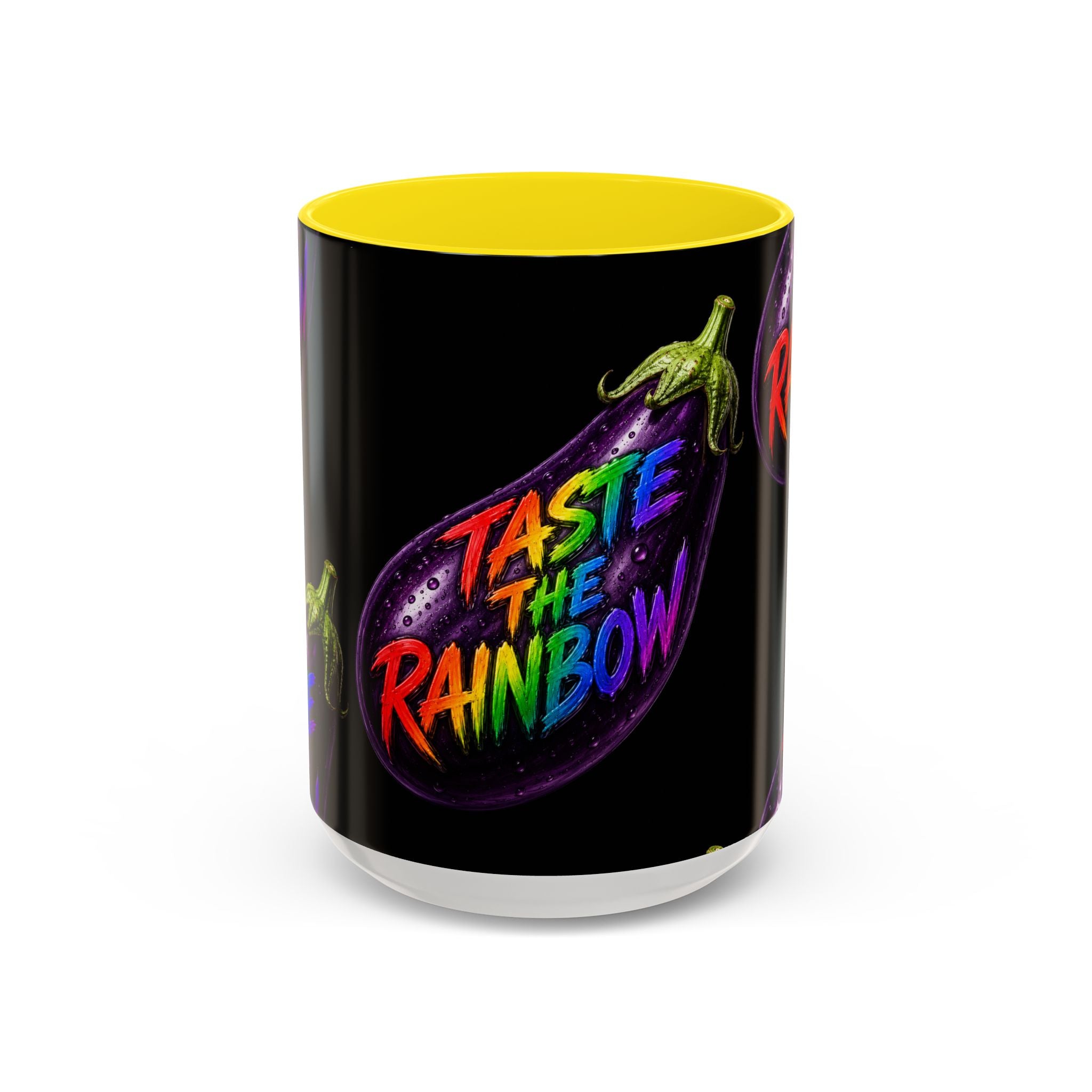 Taste the Rainbow Eggplant Coffee Mug — Pride Rainbow Accent Mug (11/15oz)