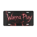 Vanity Plate - 'Wanna Play' Horror Lightning License Plate for Halloween & Gothic Car Decor .