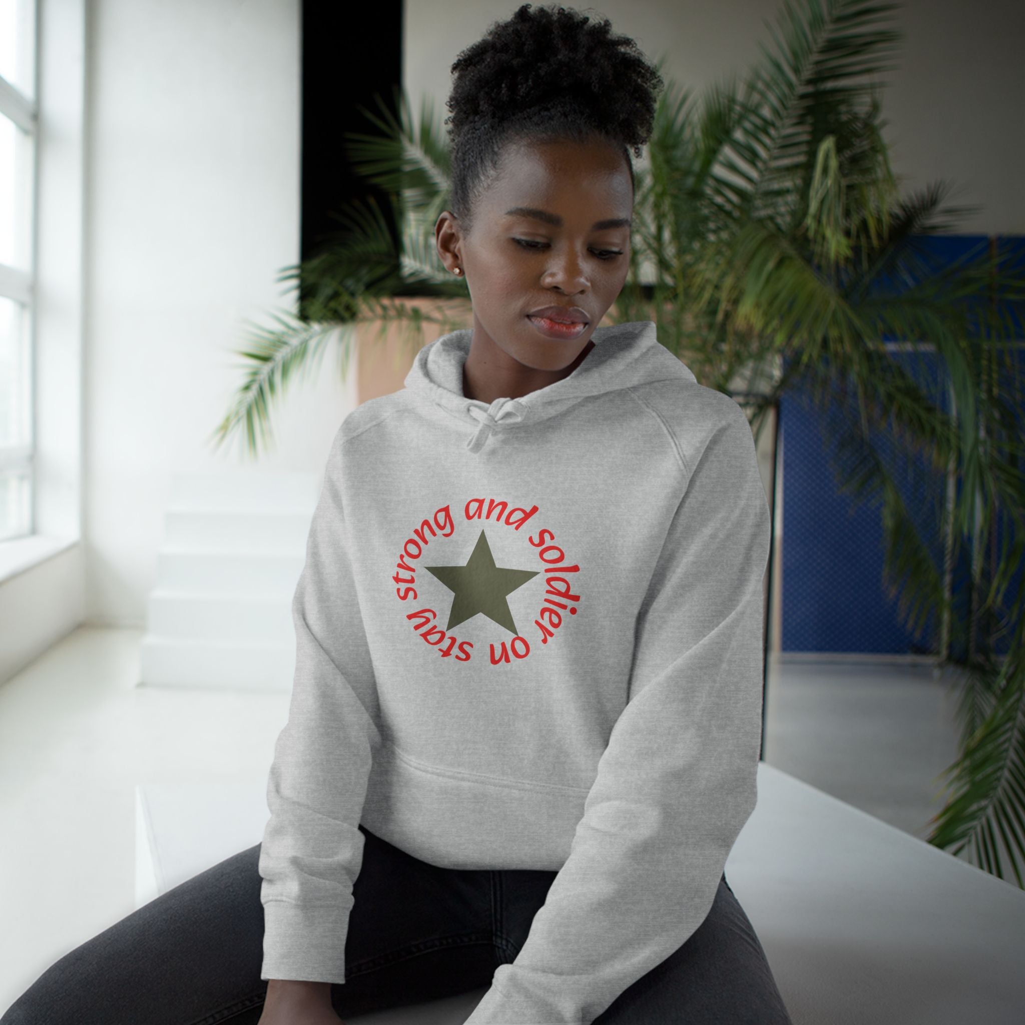 Strong and Steady Star Hoodie — "Strong and Soldier on" Graphic Hoodie