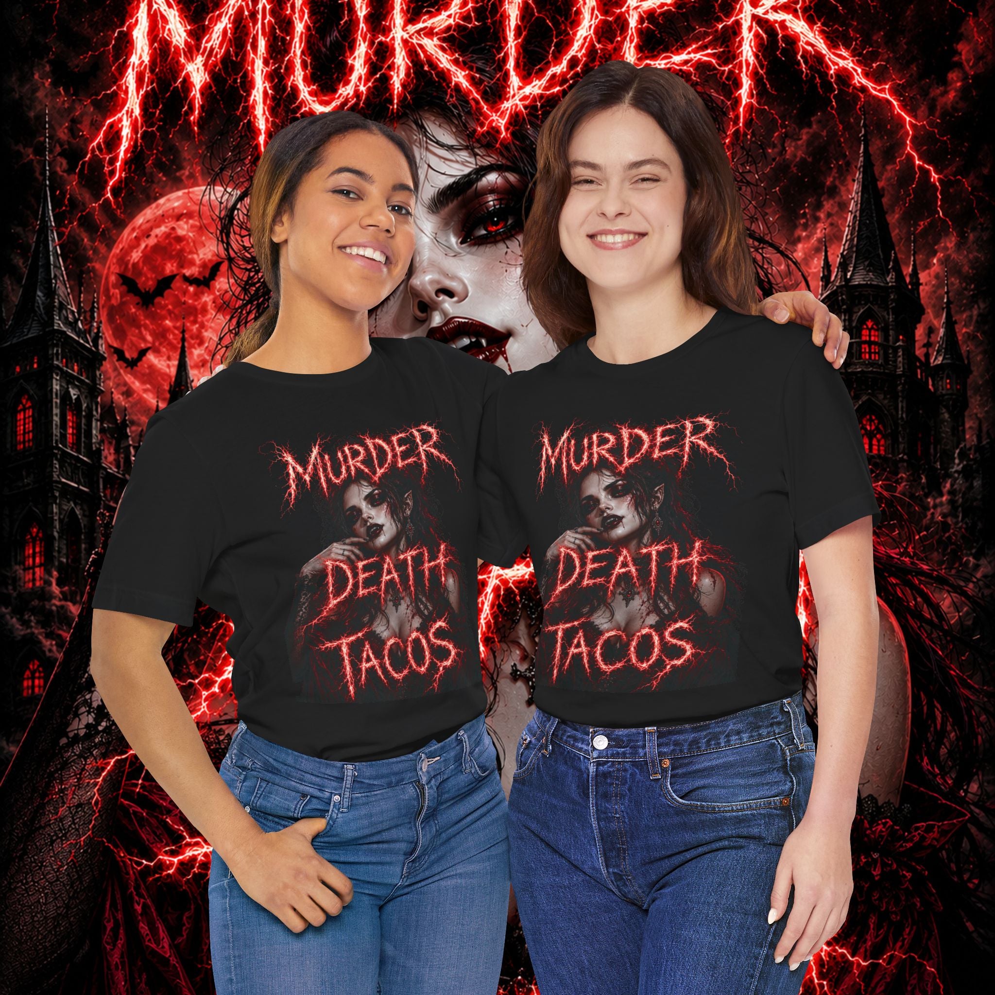 Graphic Tee — "Murder Death Tacos" Gothic Horror Taco Shirt