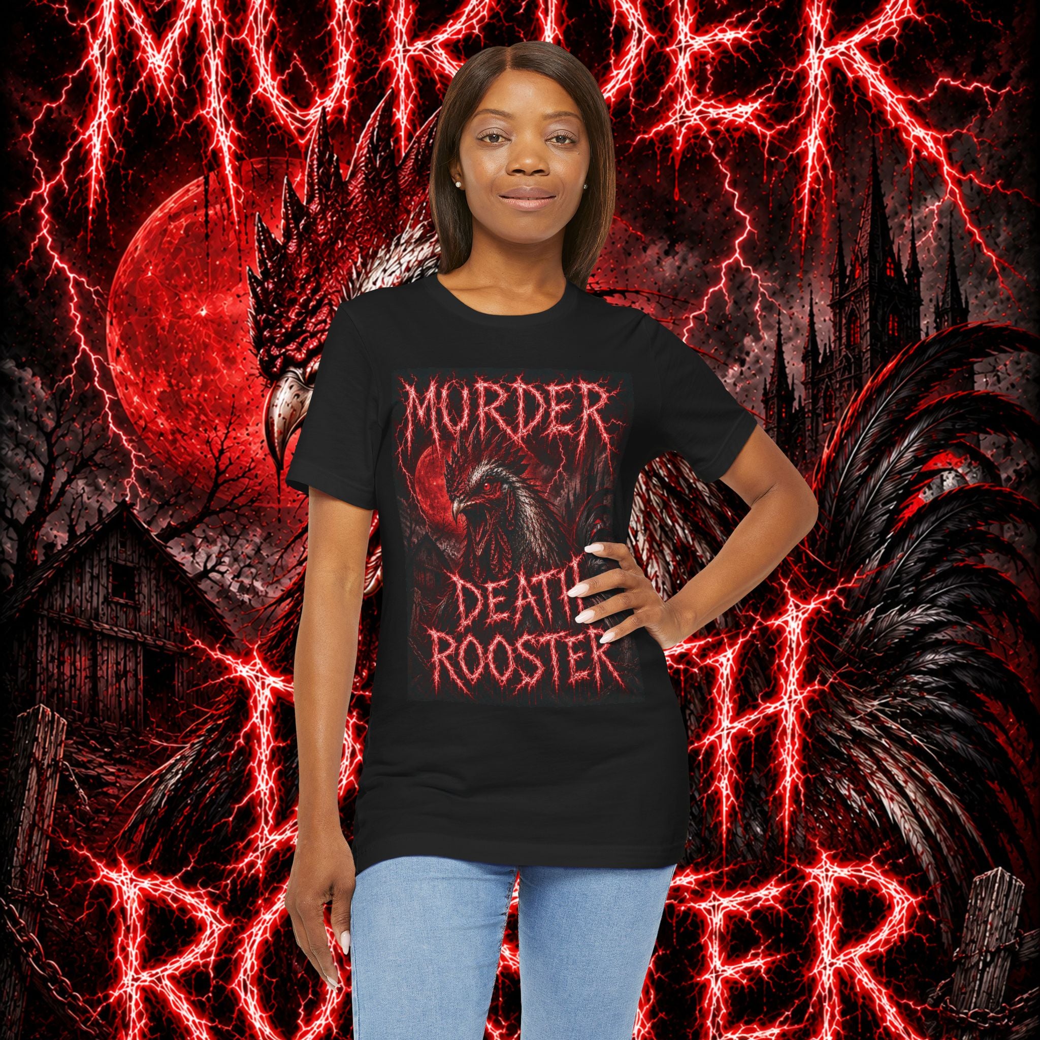 Death Rooster T-Shirt — "Murder Death Rooster" Dark Metal Graphic Tee