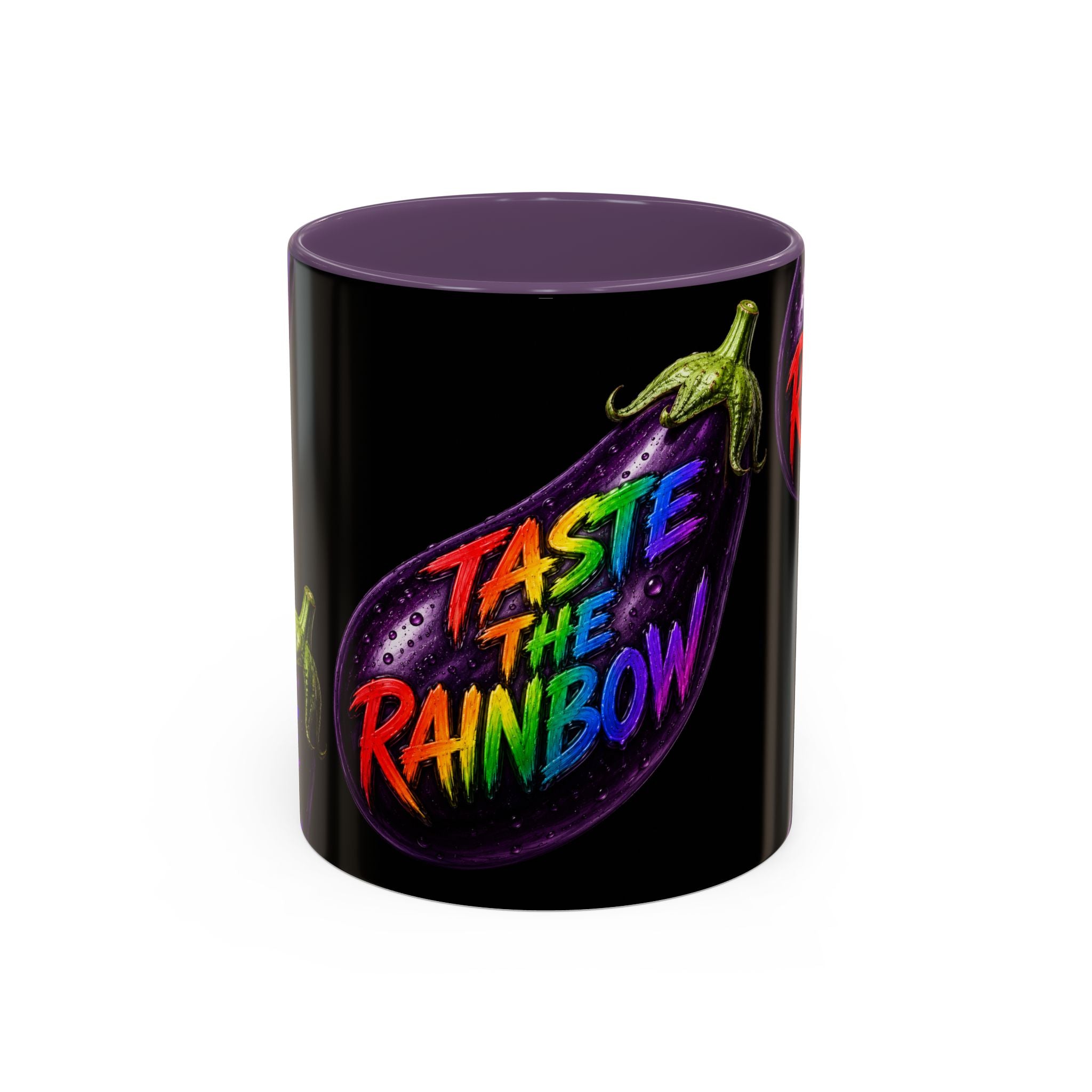 Taste the Rainbow Eggplant Coffee Mug — Pride Rainbow Accent Mug (11/15oz)