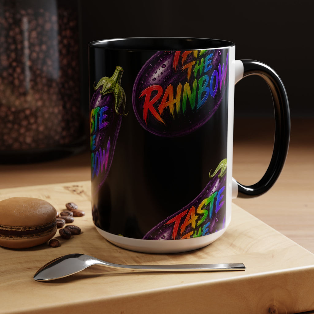 Taste the Rainbow Eggplant Coffee Mug — Pride Rainbow Accent Mug (11/15oz)