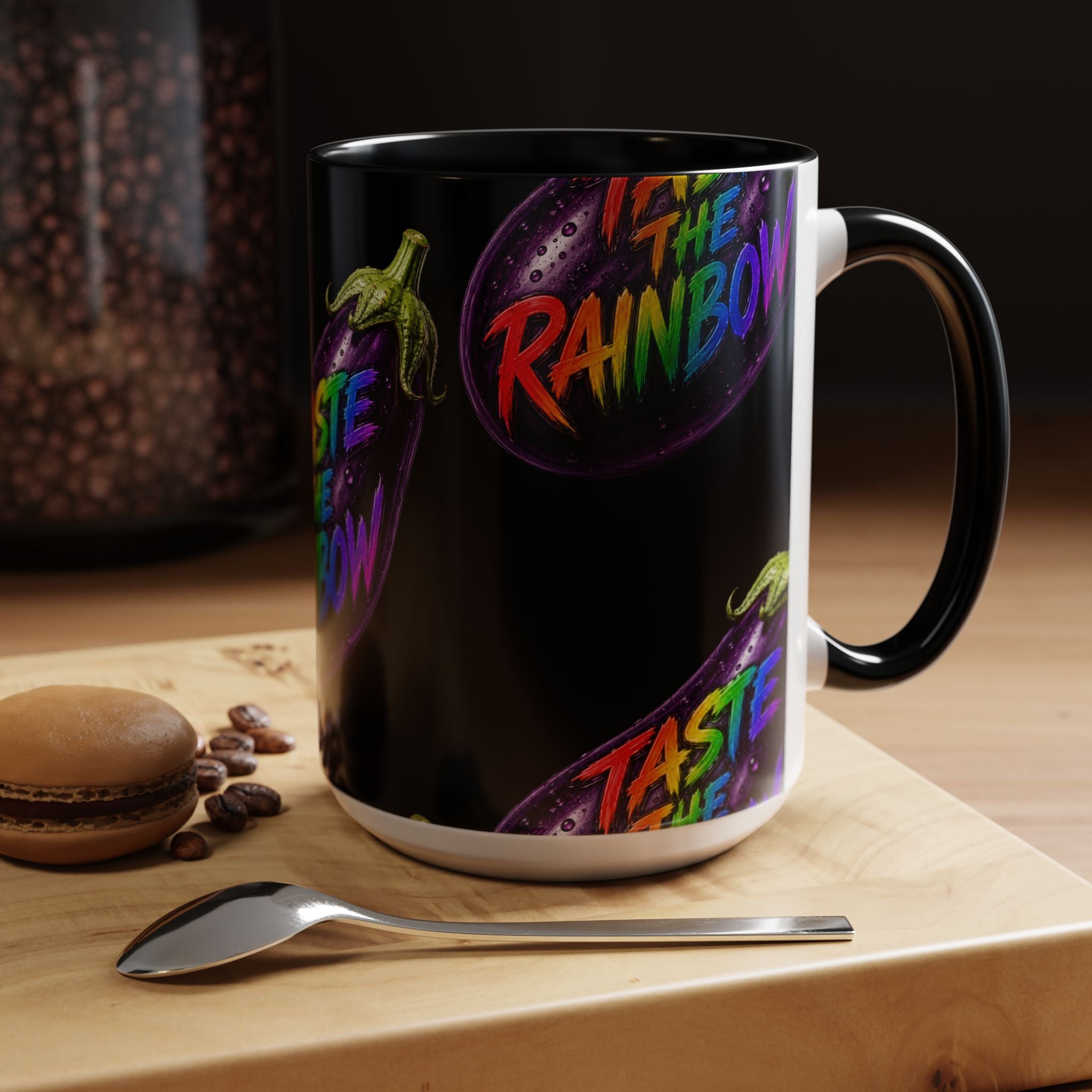 Taste the Rainbow Eggplant Coffee Mug — Pride Rainbow Accent Mug (11/15oz)