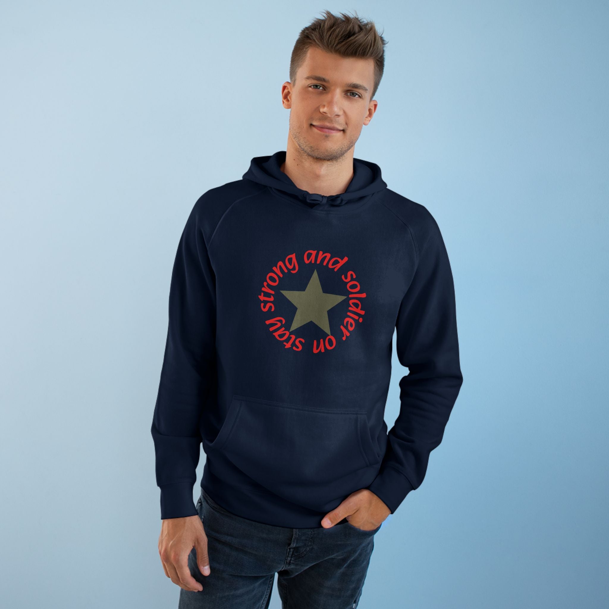 Strong and Steady Star Hoodie — "Strong and Soldier on" Graphic Hoodie