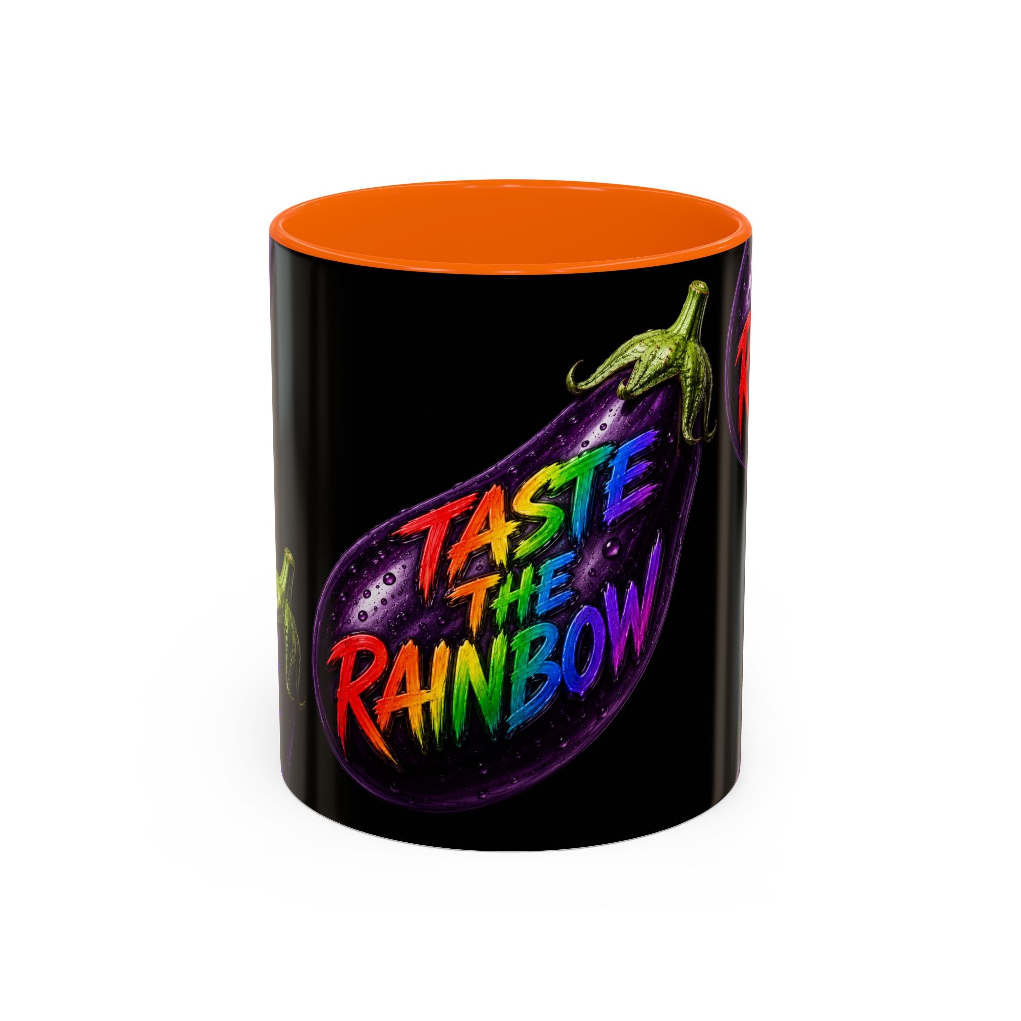 Taste the Rainbow Eggplant Coffee Mug — Pride Rainbow Accent Mug (11/15oz)