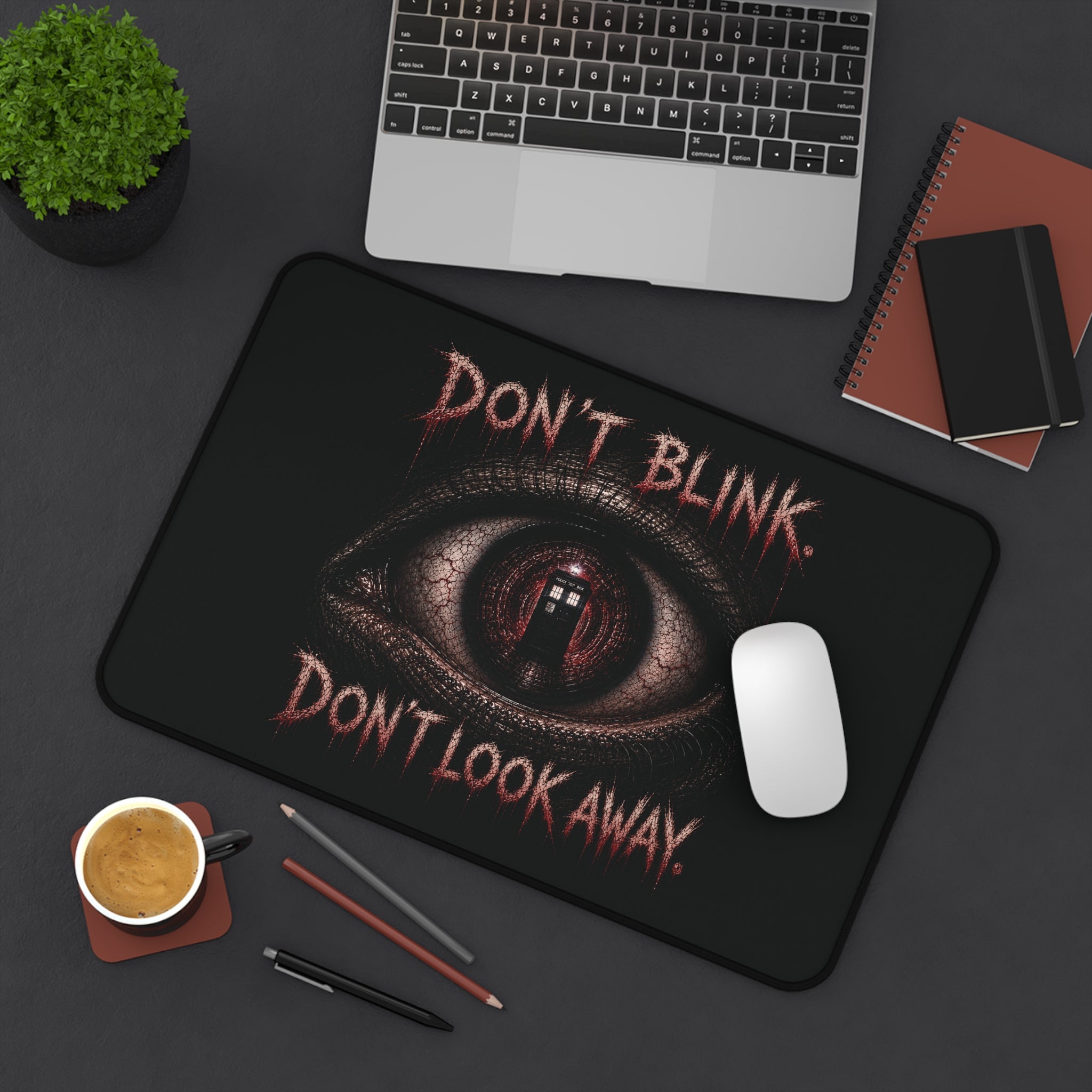 Horror Eye Desk Mat — "Don't Blink. Don't Look Away." Gaming/Office Mouse Pad
