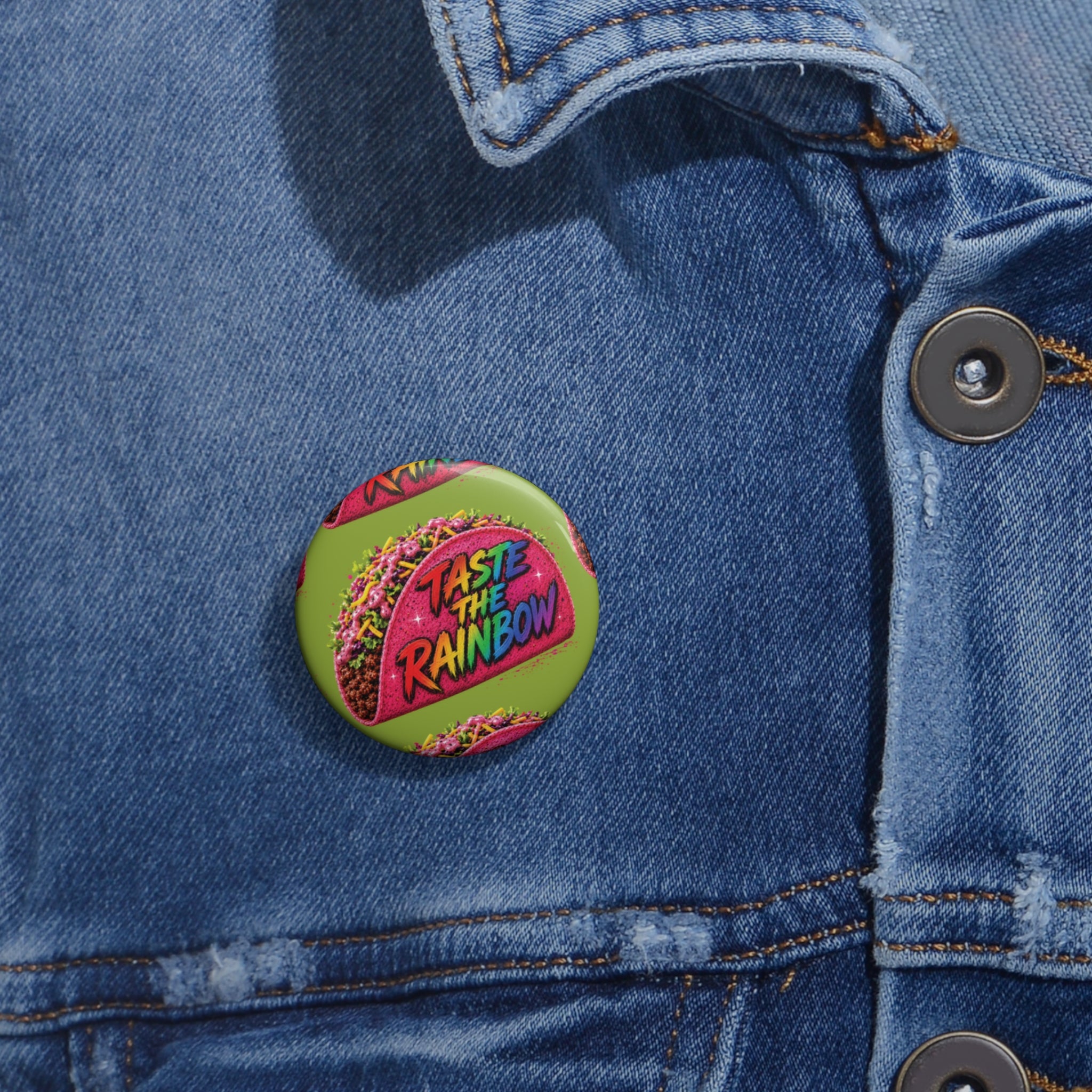 Taste the Rainbow Taco Pin Button — Colorful Retro Foodie Enamel-Look Badge