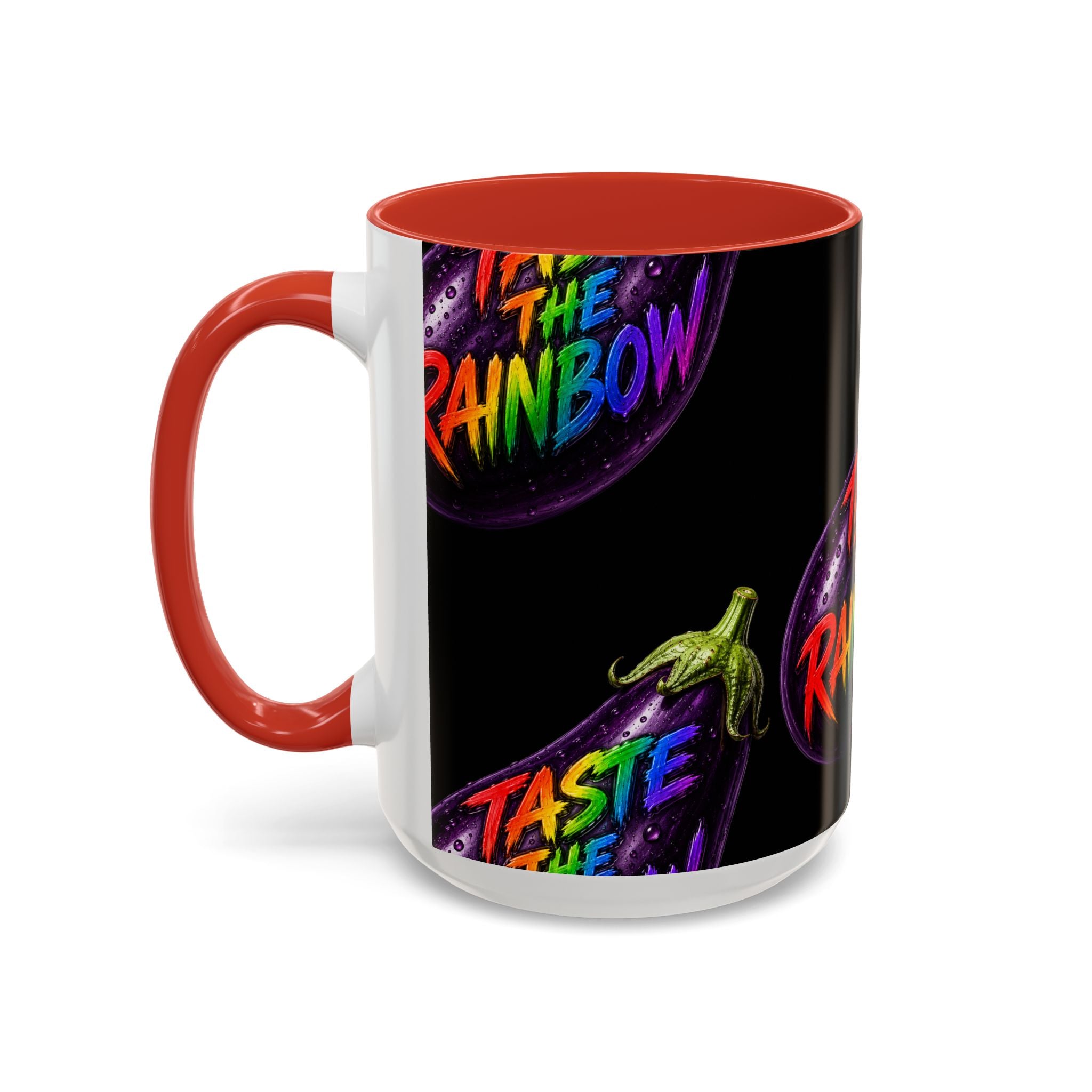 Taste the Rainbow Eggplant Coffee Mug — Pride Rainbow Accent Mug (11/15oz)