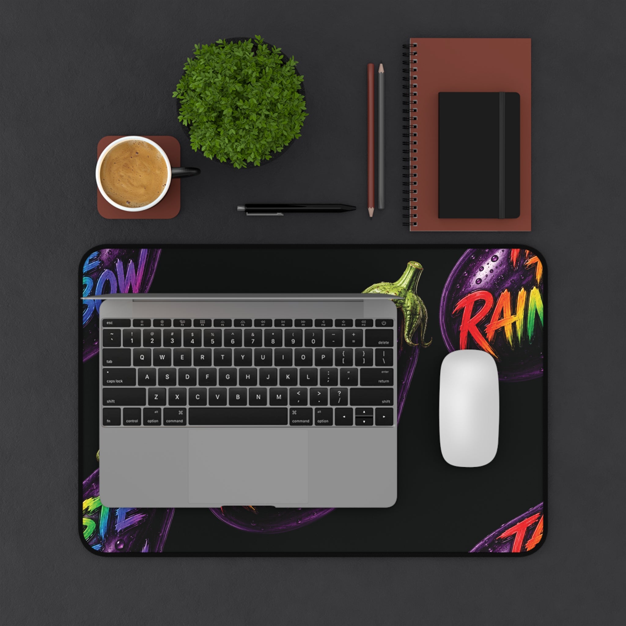 Taste the Rainbow Eggplant Desk Mat — Colorful Gamer & Workstation Mouse Pad