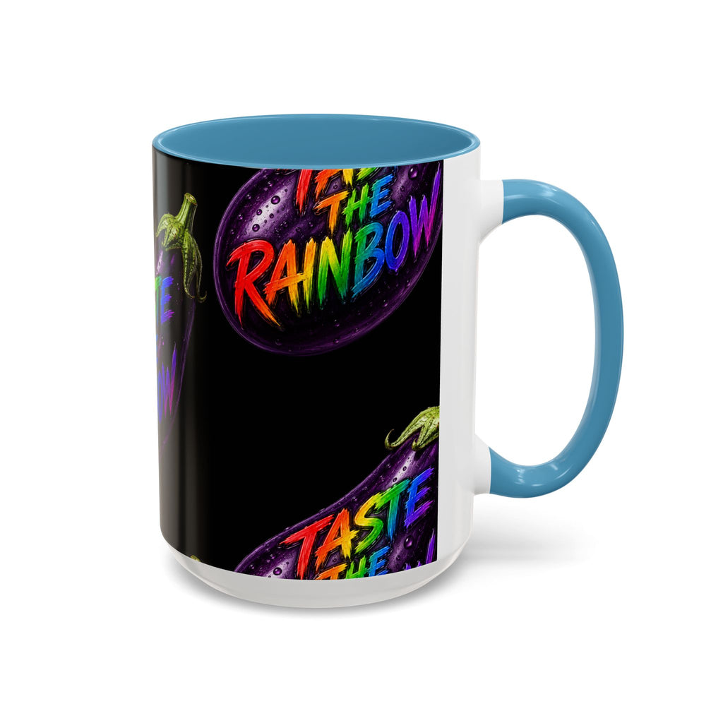 Taste the Rainbow Eggplant Coffee Mug — Pride Rainbow Accent Mug (11/15oz)
