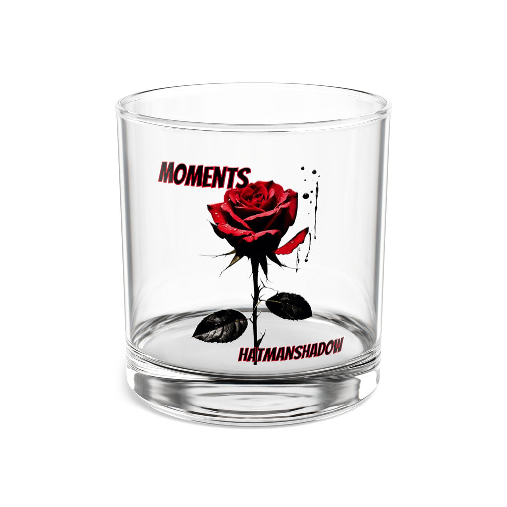 Moments Red Rose Rocks Glass — 10oz Whiskey Tumbler with 'MOMENTS' Design