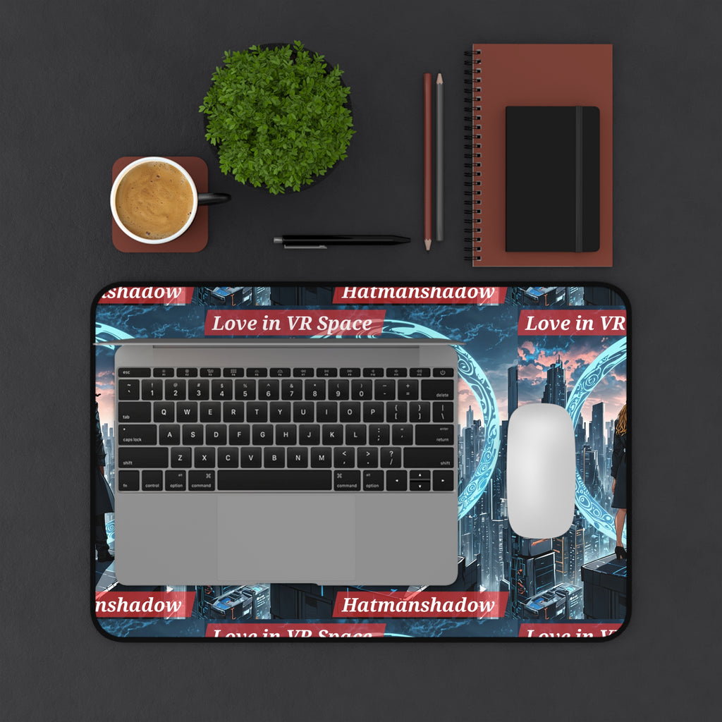 Love in VR Space Desk Mat — Cyberpunk Cityscape Mouse Pad
