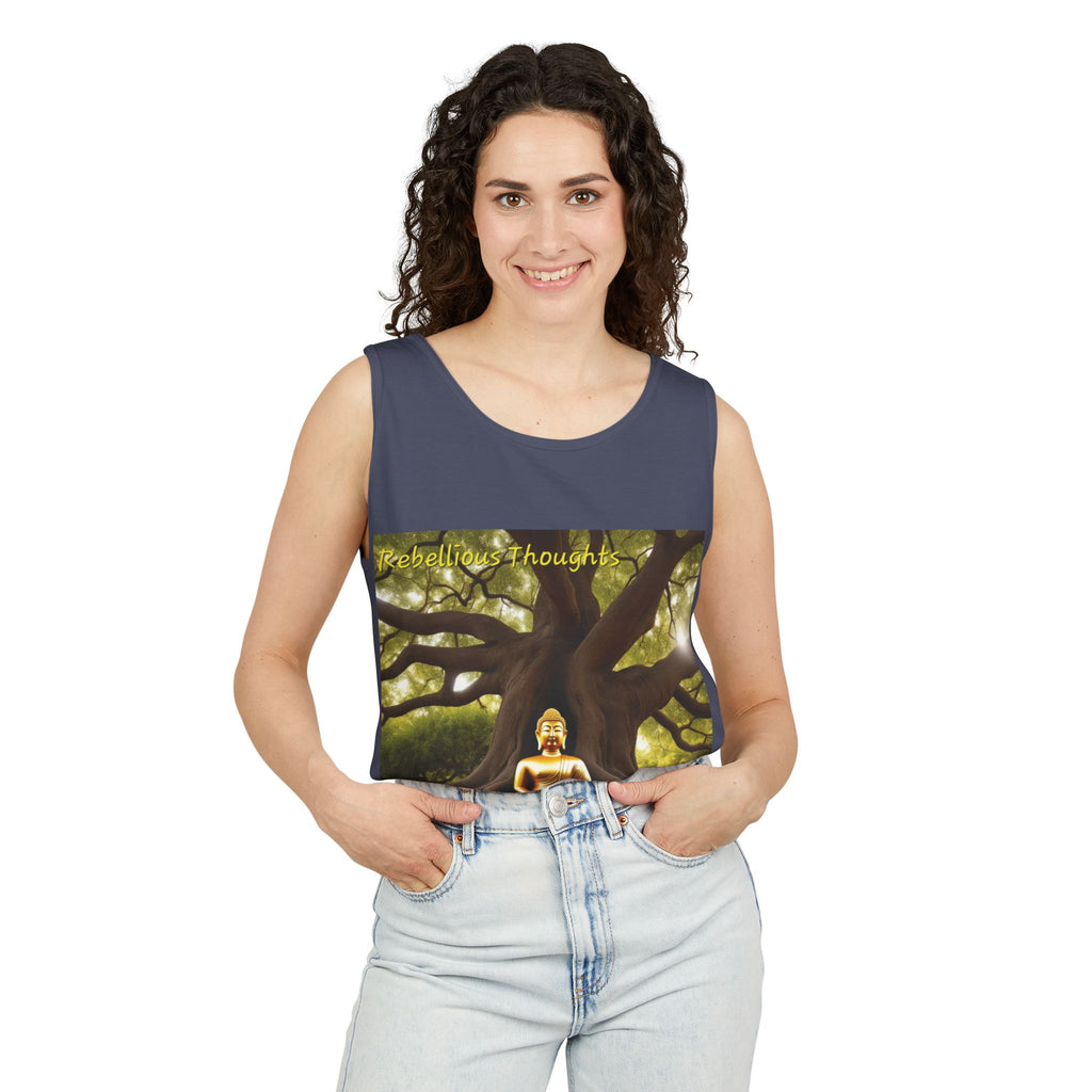 Buddha Under Bodhi Tree Tank Top — 'Be Hellow & Thoughtful' Spiritual Meditation Tee