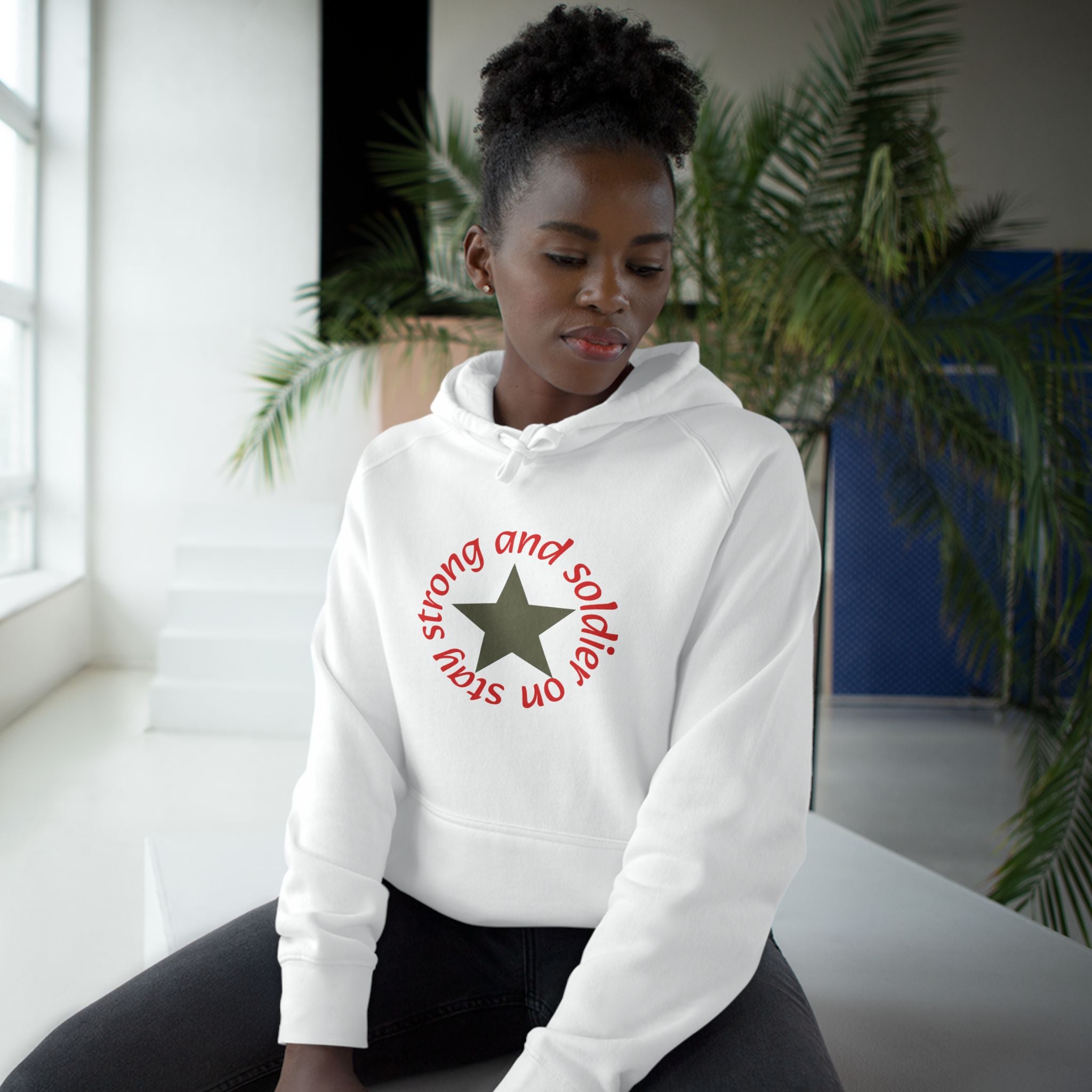 Strong and Steady Star Hoodie — "Strong and Soldier on" Graphic Hoodie