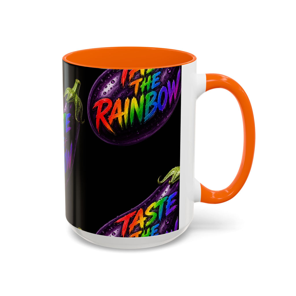 Taste the Rainbow Eggplant Coffee Mug — Pride Rainbow Accent Mug (11/15oz)