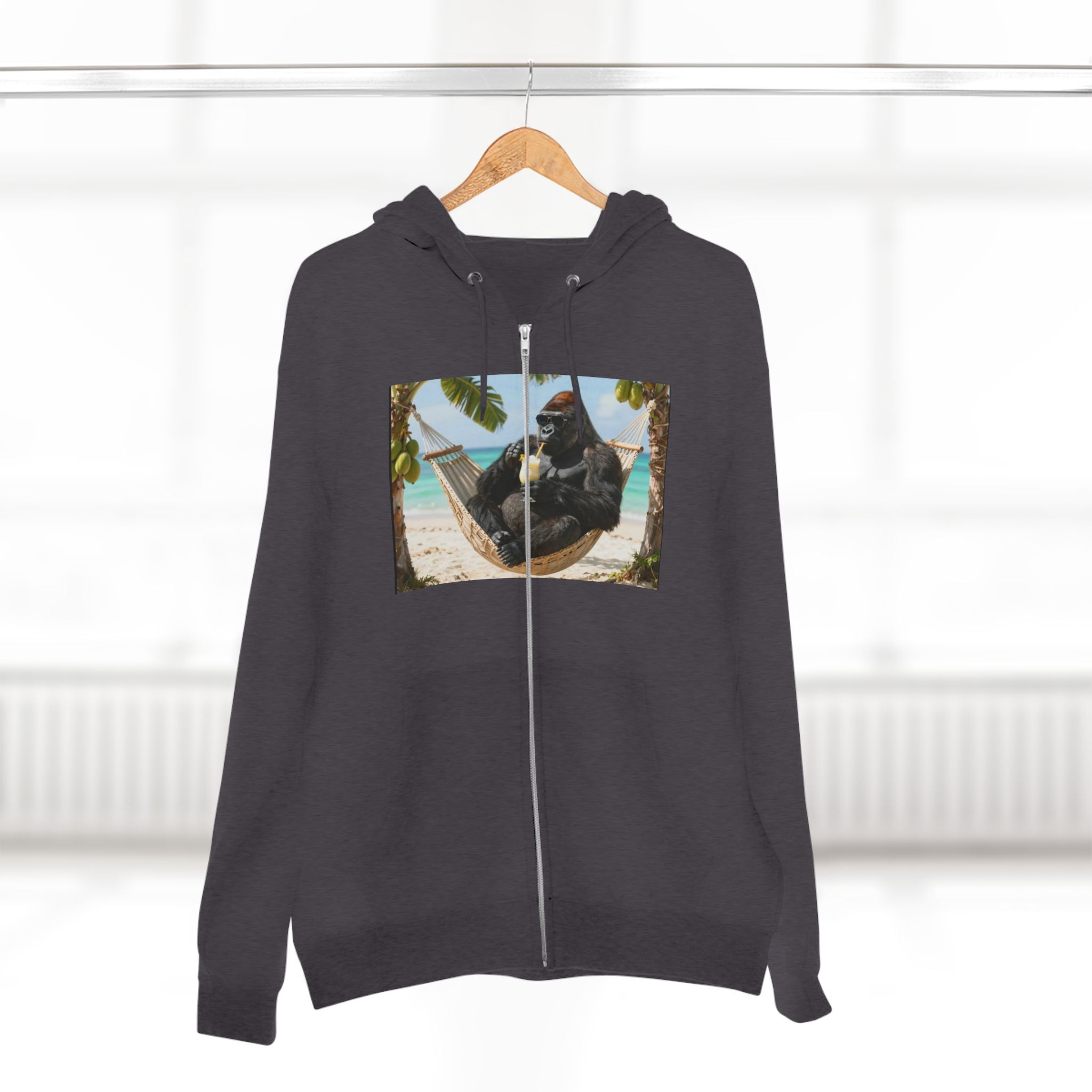 Hammock Gorilla Zip Hoodie – Relaxing Beach Ape Design