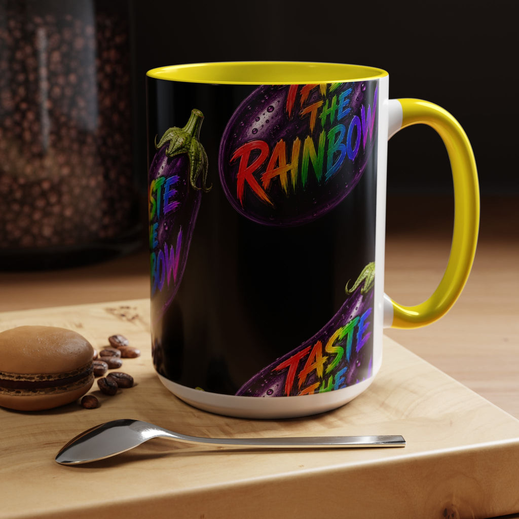 Taste the Rainbow Eggplant Coffee Mug — Pride Rainbow Accent Mug (11/15oz)