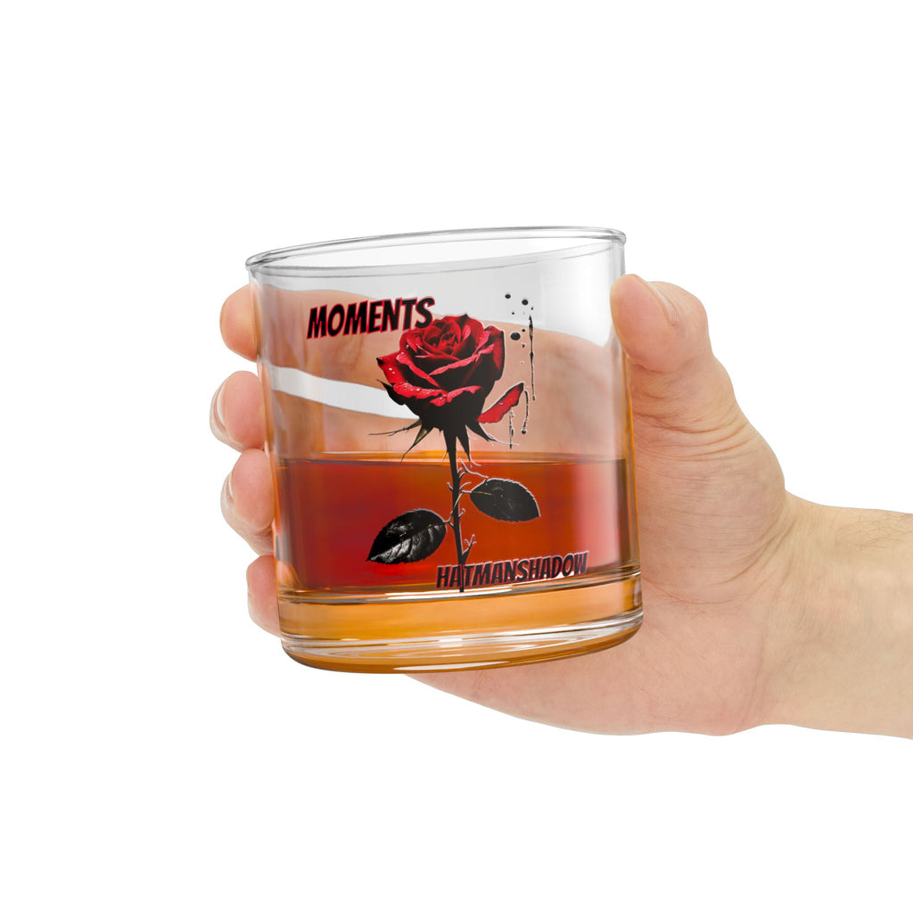 Moments Red Rose Rocks Glass — 10oz Whiskey Tumbler with 'MOMENTS' Design