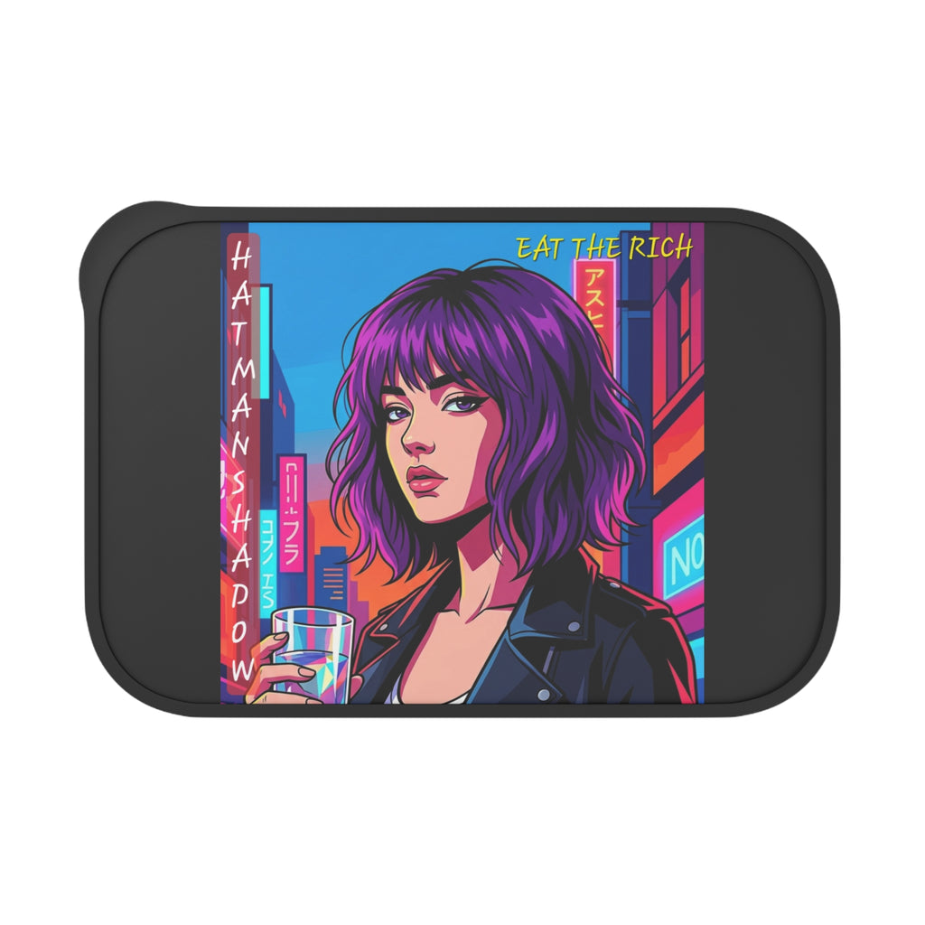 Bento Box — Neon Cyberpunk Woman Design (PLA, Includes Band & Utensils)