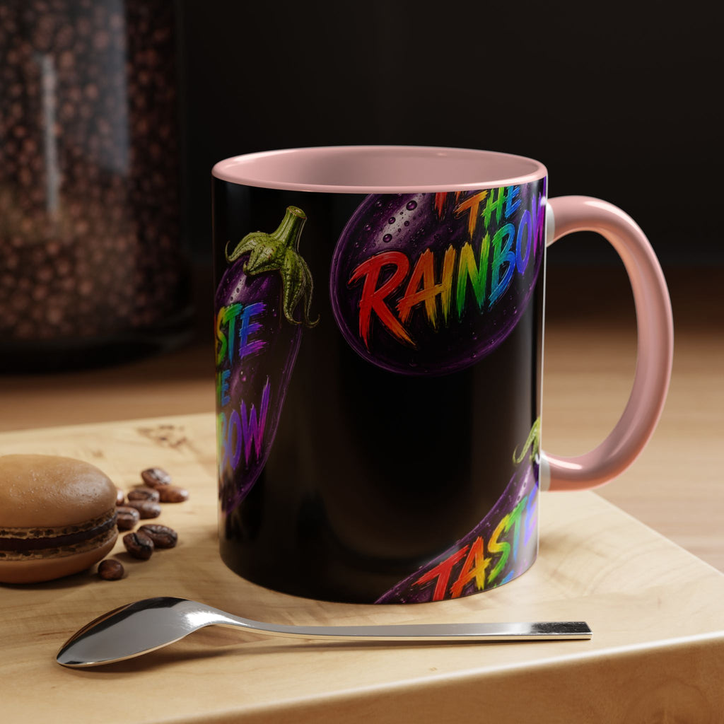 Taste the Rainbow Eggplant Coffee Mug — Pride Rainbow Accent Mug (11/15oz)