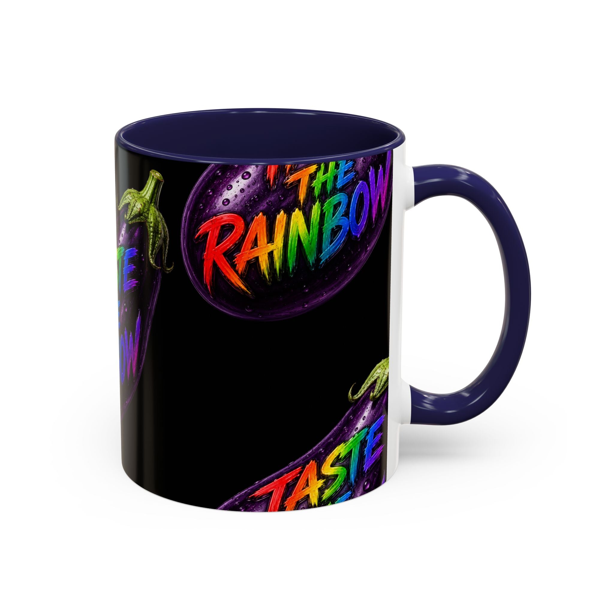 Taste the Rainbow Eggplant Coffee Mug — Pride Rainbow Accent Mug (11/15oz)