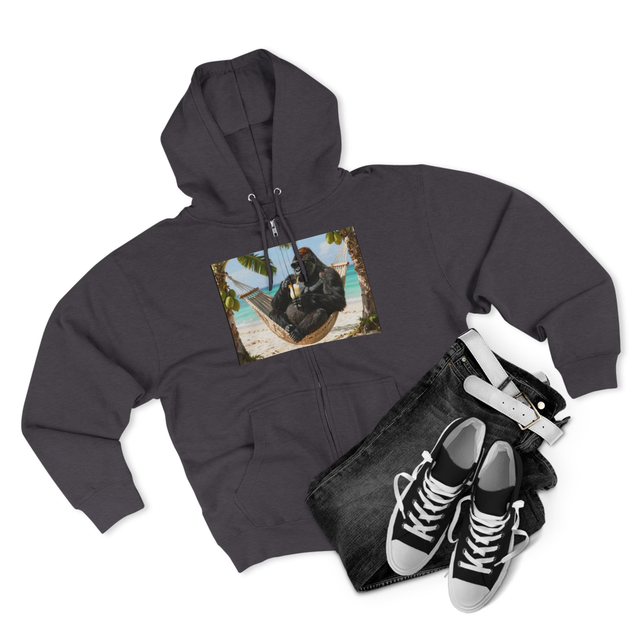Hammock Gorilla Zip Hoodie – Relaxing Beach Ape Design