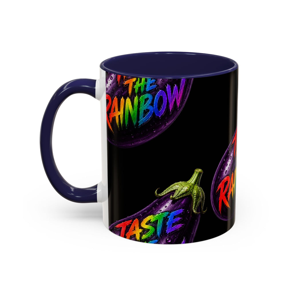 Taste the Rainbow Eggplant Coffee Mug — Pride Rainbow Accent Mug (11/15oz)