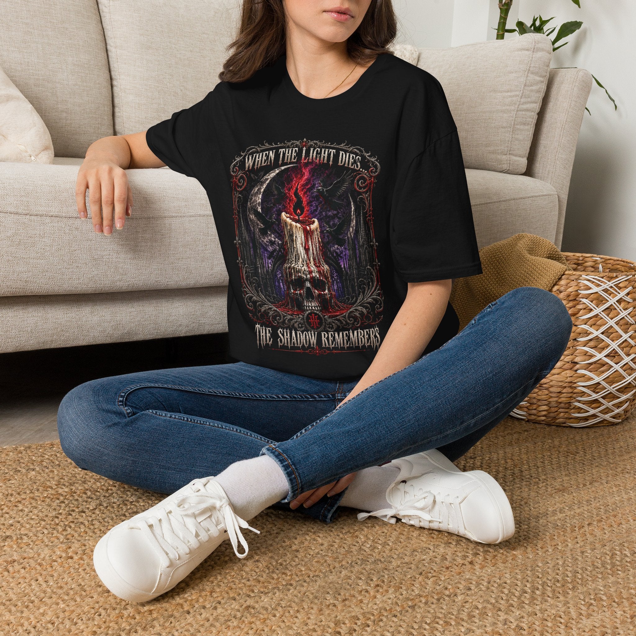 Gothic Candle T-Shirt — "When the Light Dies, The Shadow Remembers"