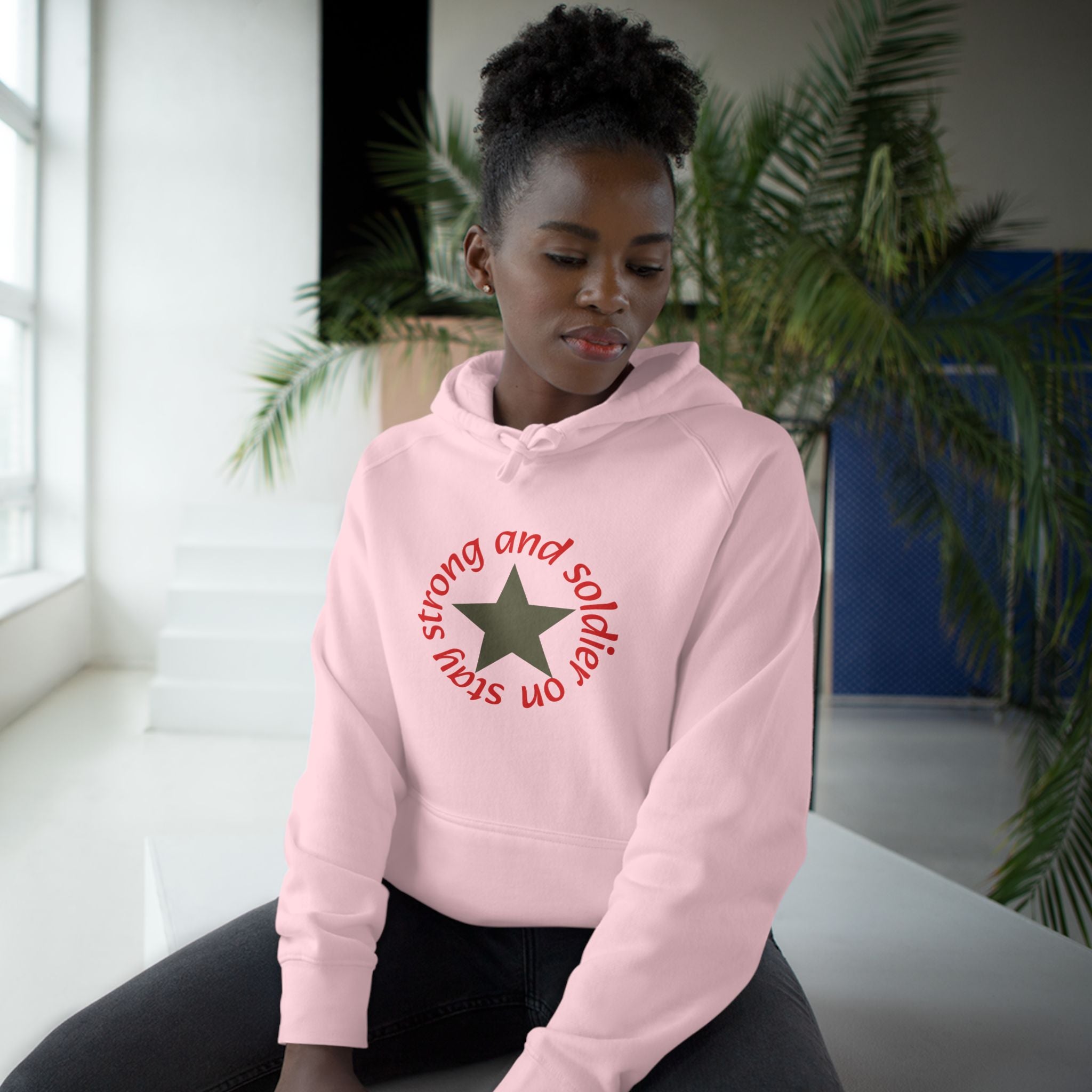 Strong and Steady Star Hoodie — "Strong and Soldier on" Graphic Hoodie