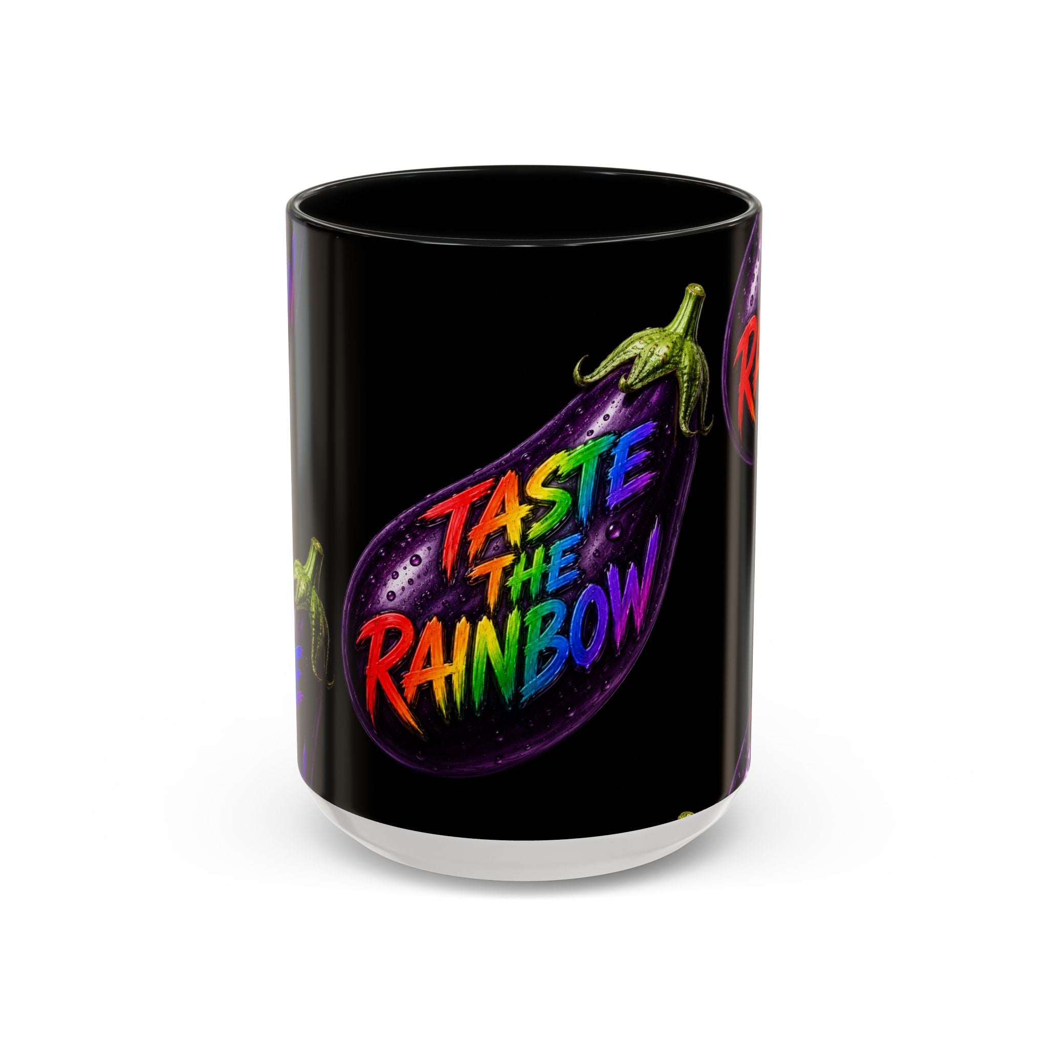 Taste the Rainbow Eggplant Coffee Mug — Pride Rainbow Accent Mug (11/15oz)