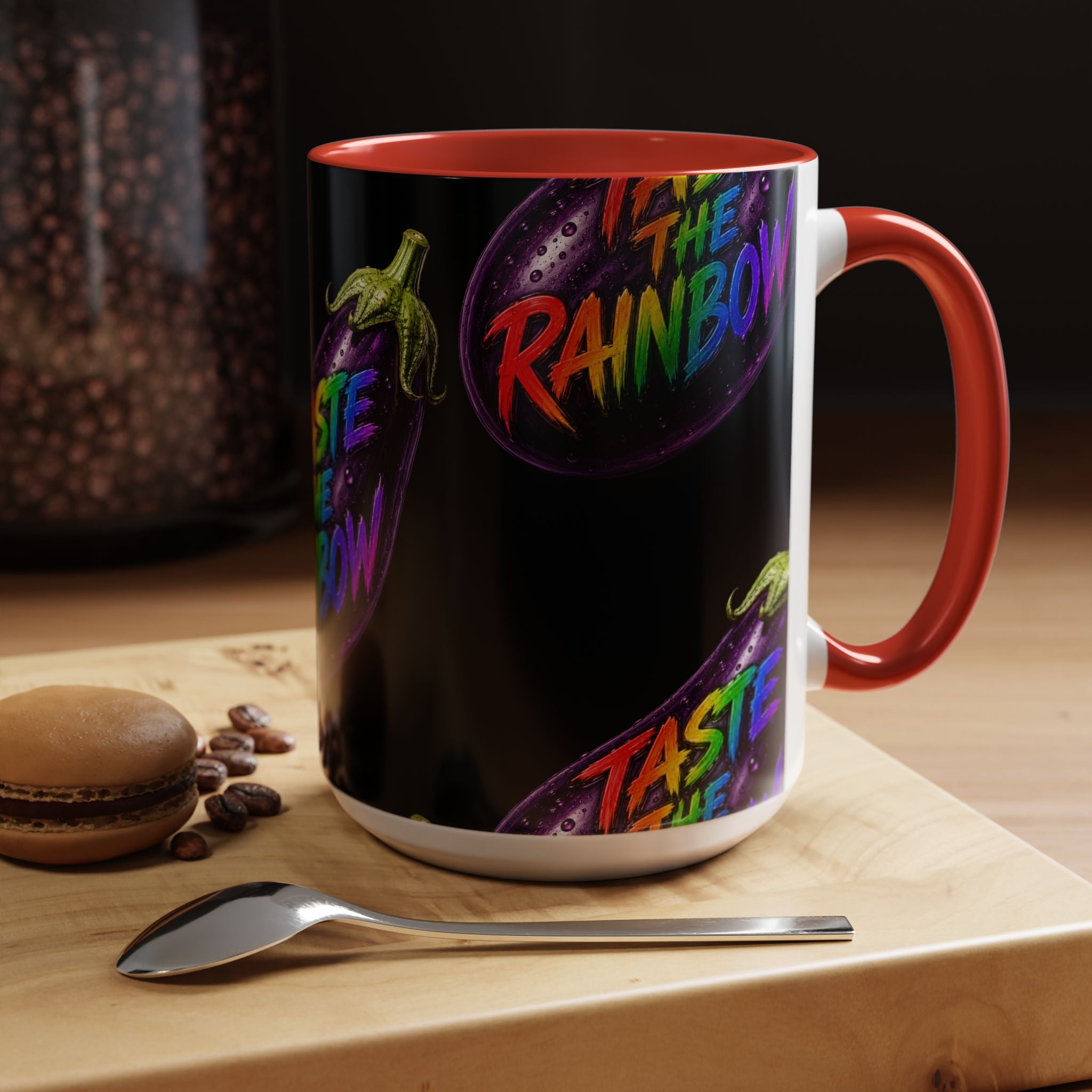 Taste the Rainbow Eggplant Coffee Mug — Pride Rainbow Accent Mug (11/15oz)