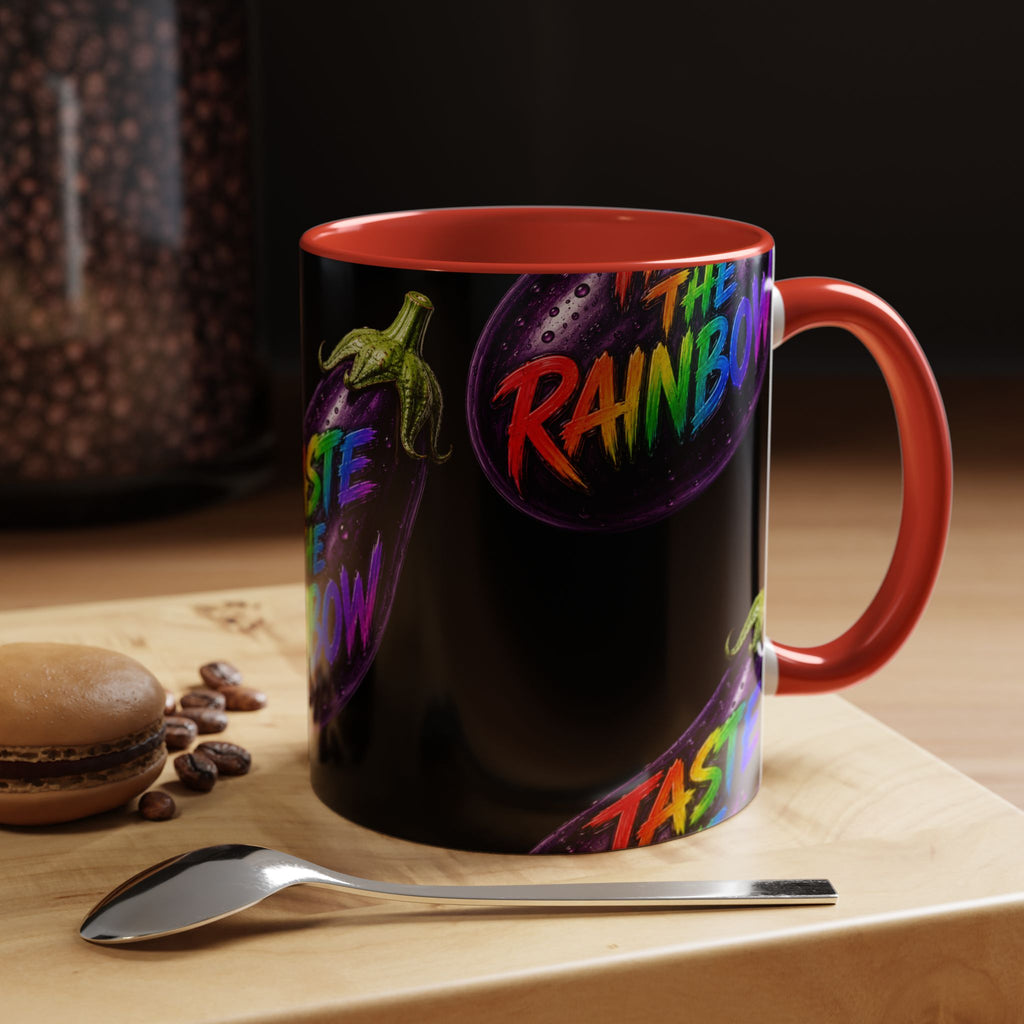 Taste the Rainbow Eggplant Coffee Mug — Pride Rainbow Accent Mug (11/15oz)