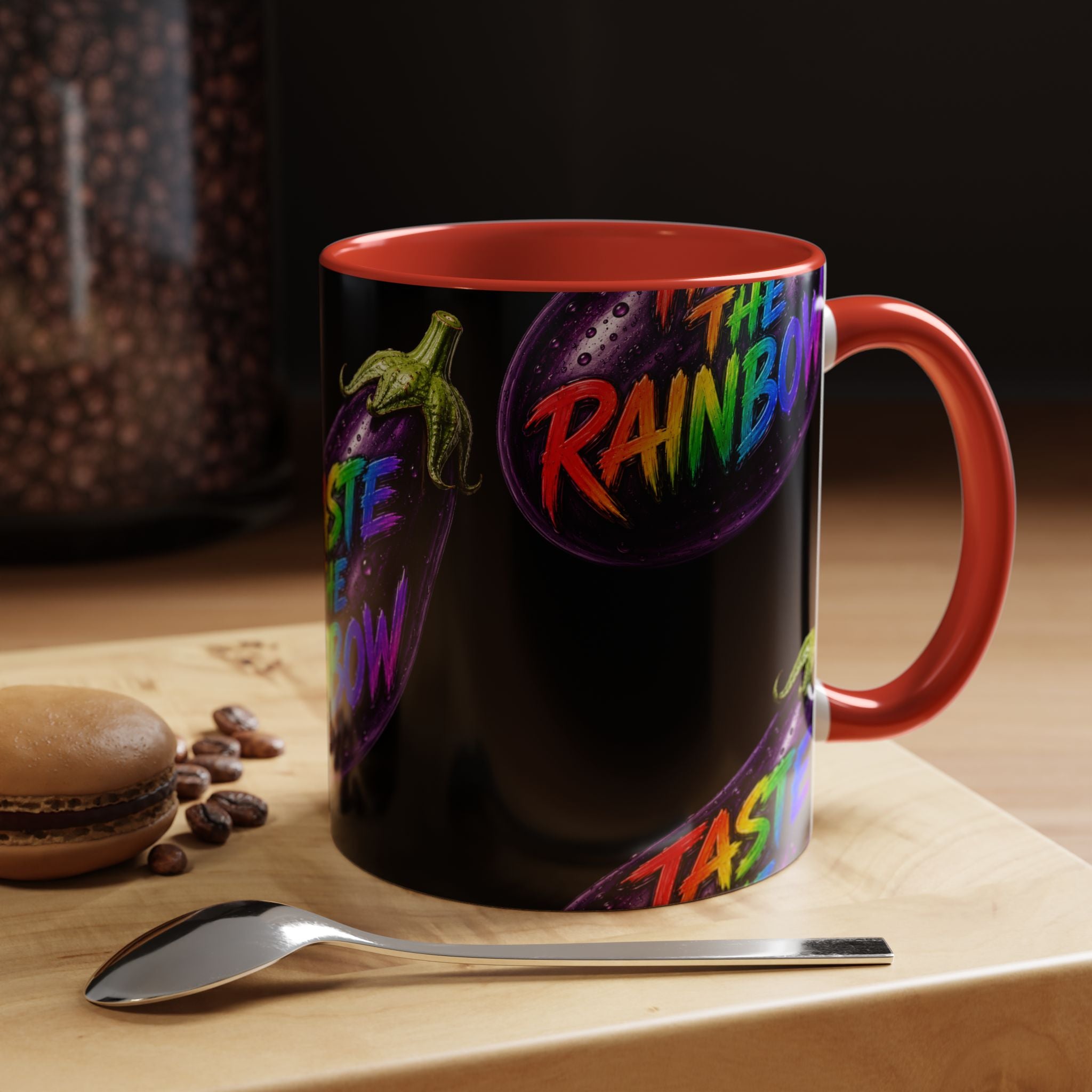 Taste the Rainbow Eggplant Coffee Mug — Pride Rainbow Accent Mug (11/15oz)