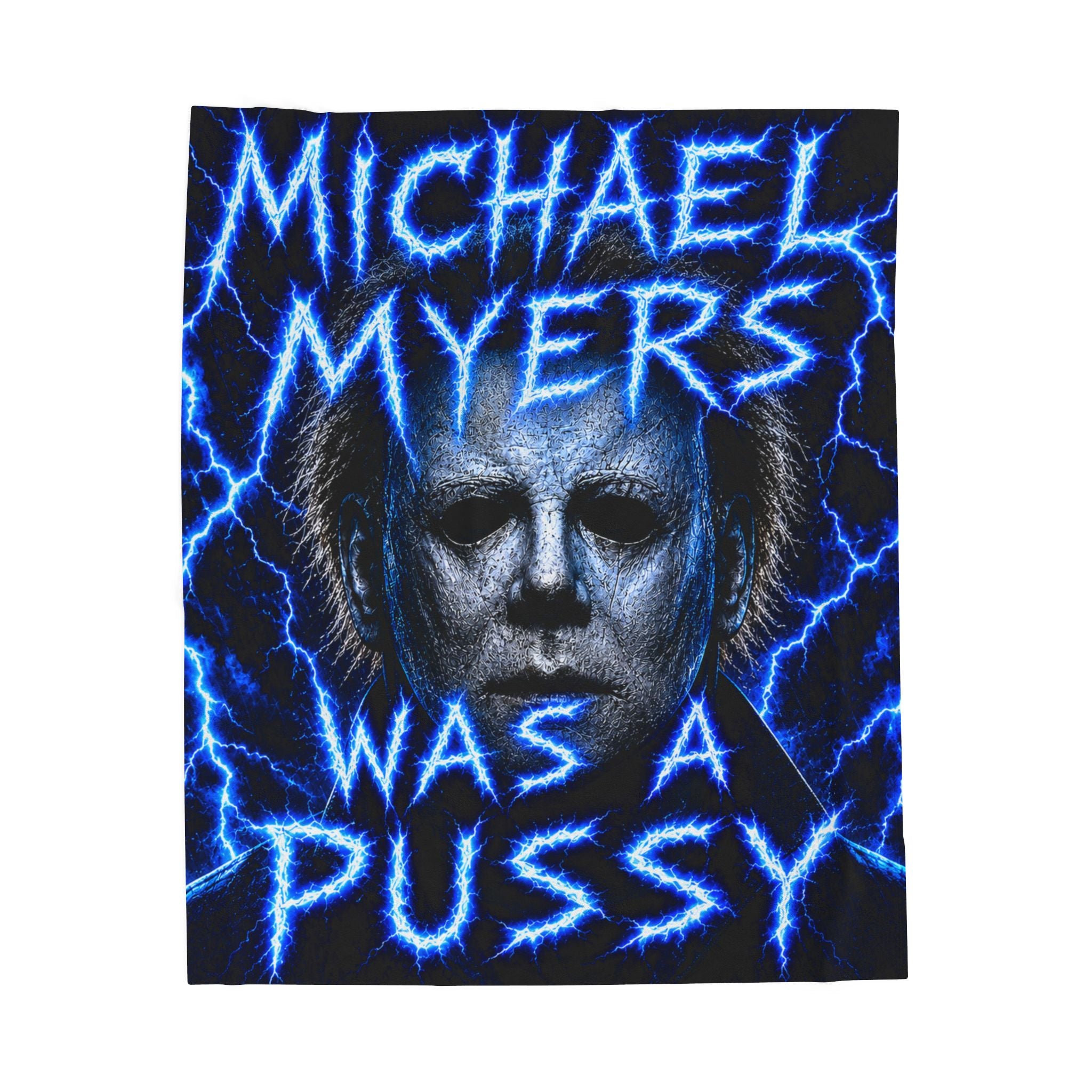 Michael Myers Graphic Plush Blanket — Horror Movie Velvet Throw with Bold Text