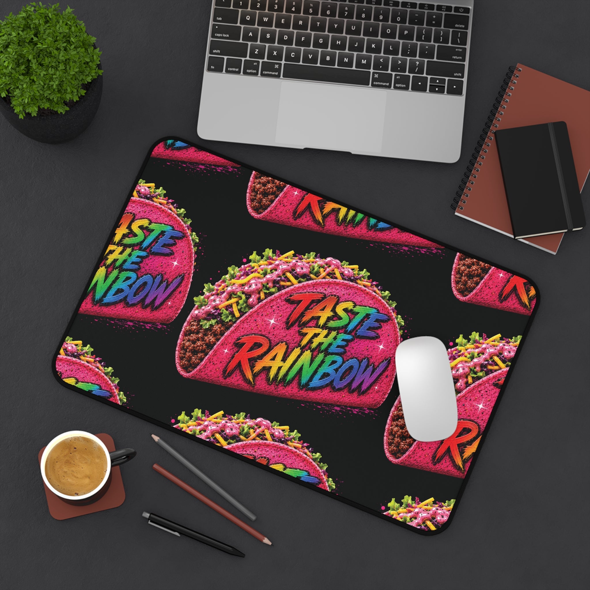 Taste the Rainbow Taco Desk Mat — Colorful Retro Gaming Mouse Pad for Gamers & Desk Decor