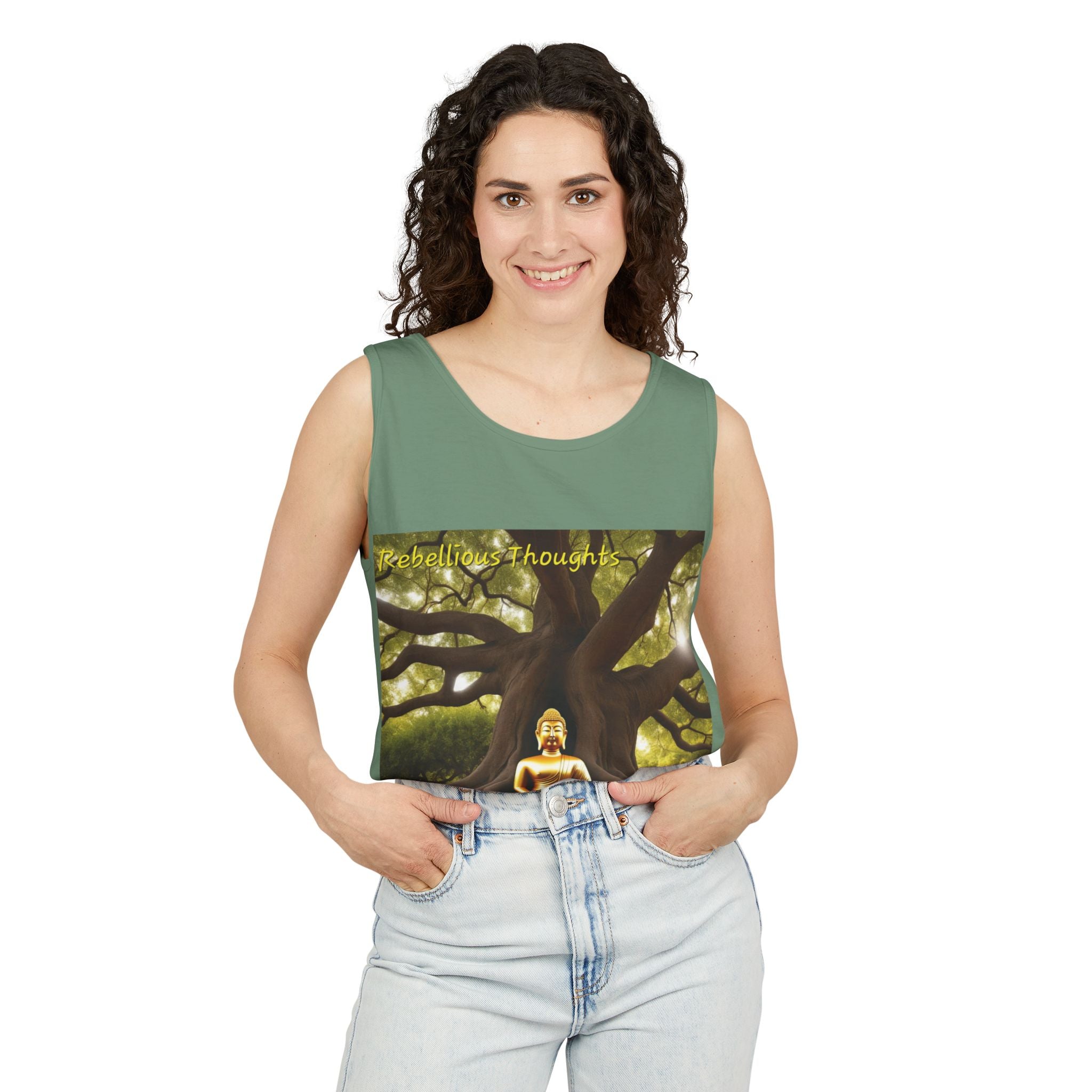 Buddha Under Bodhi Tree Tank Top — 'Be Hellow & Thoughtful' Spiritual Meditation Tee
