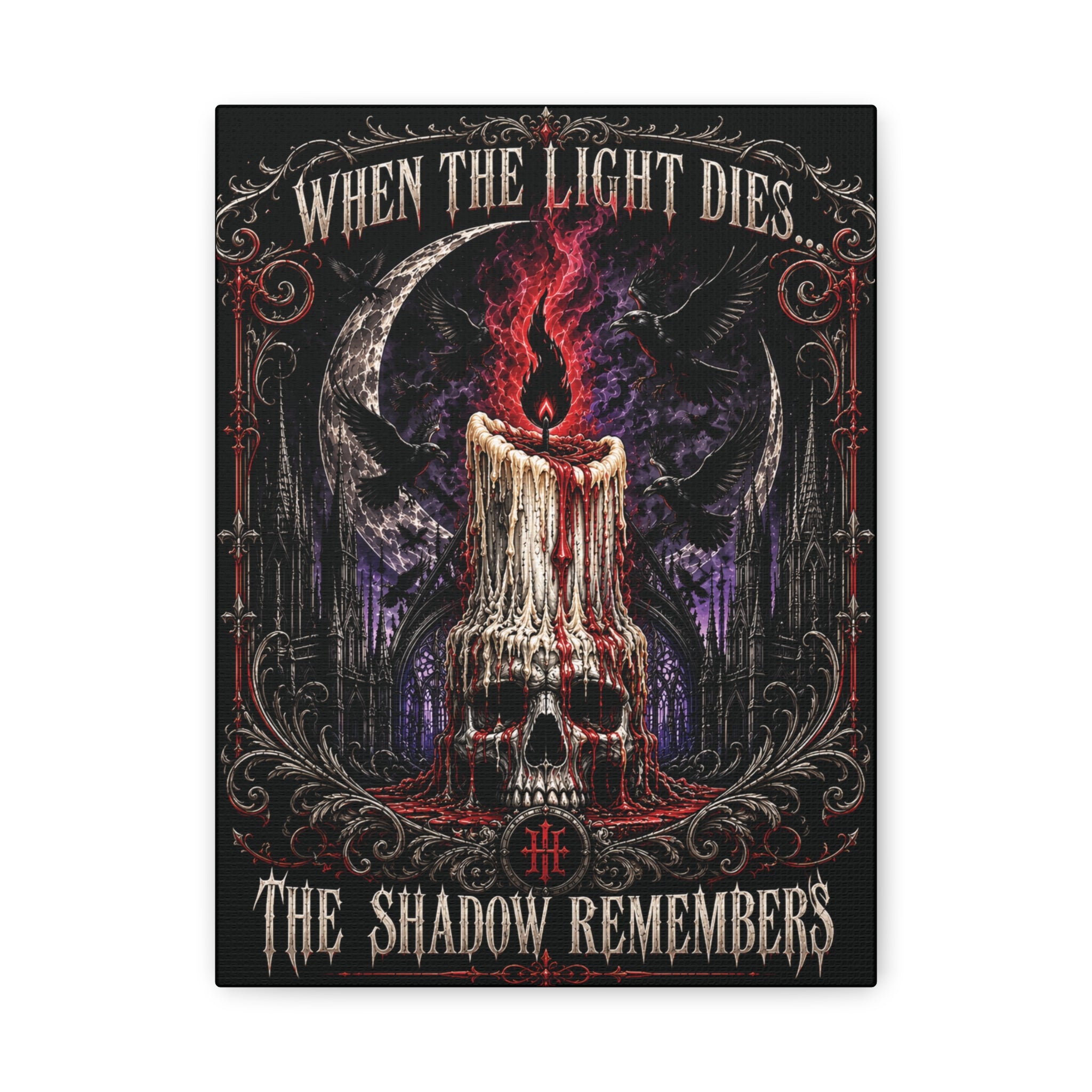 Gothic Candle Skull Canvas – "When the Light Dies, The Shadow Remembers" Matte Stretched Wall Art