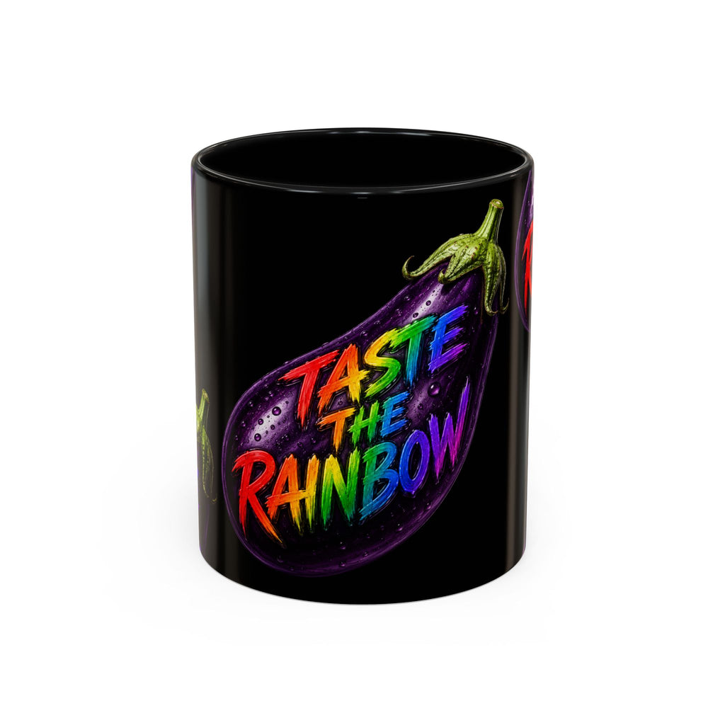 Taste the Rainbow Eggplant Coffee Mug — Pride Rainbow Accent Mug (11/15oz)